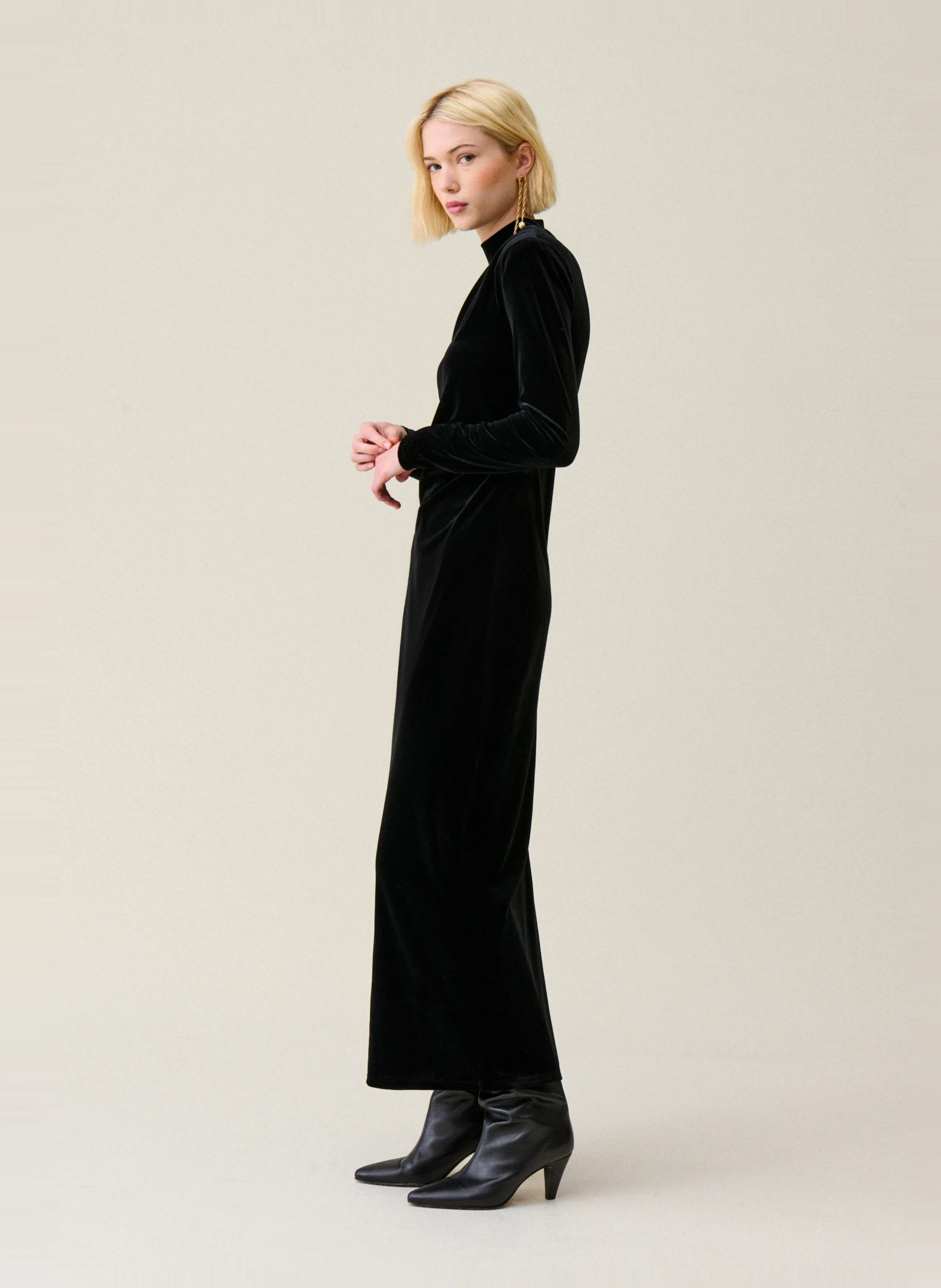 Robe midi en velours | Noir