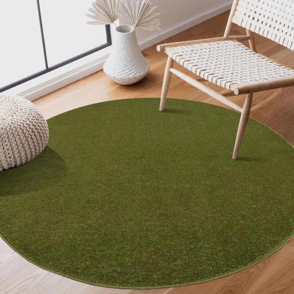 Uni Rond Effen Laagpolig Vloerkleed Modern Groen - 120 CM ROND