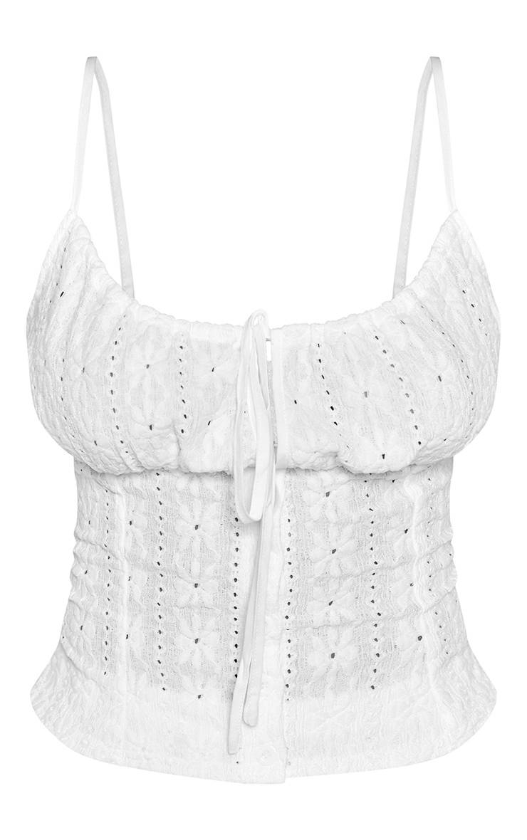 Blanc Top Caraco Broderie À Boutons Ajusté Coordonné