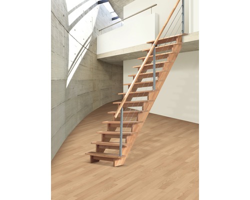 Pertura Linos beukenhouten trapboom, onbehandeld, recht, 85 cm, 12 treden / 13 stootborden