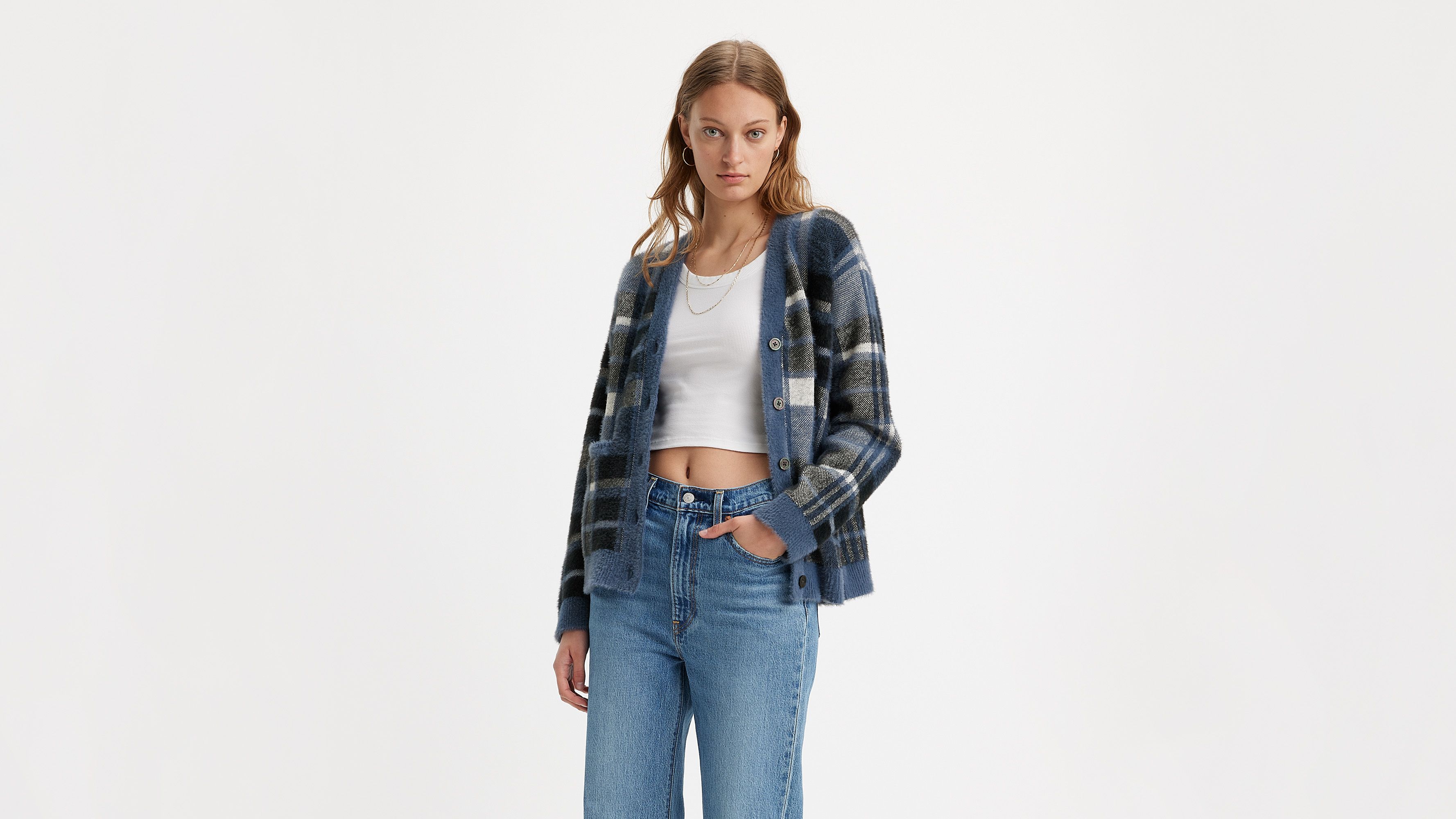Cardigan à poche Betty - Rosalie Knit Plaid Vintage Indigo X - Multicolore