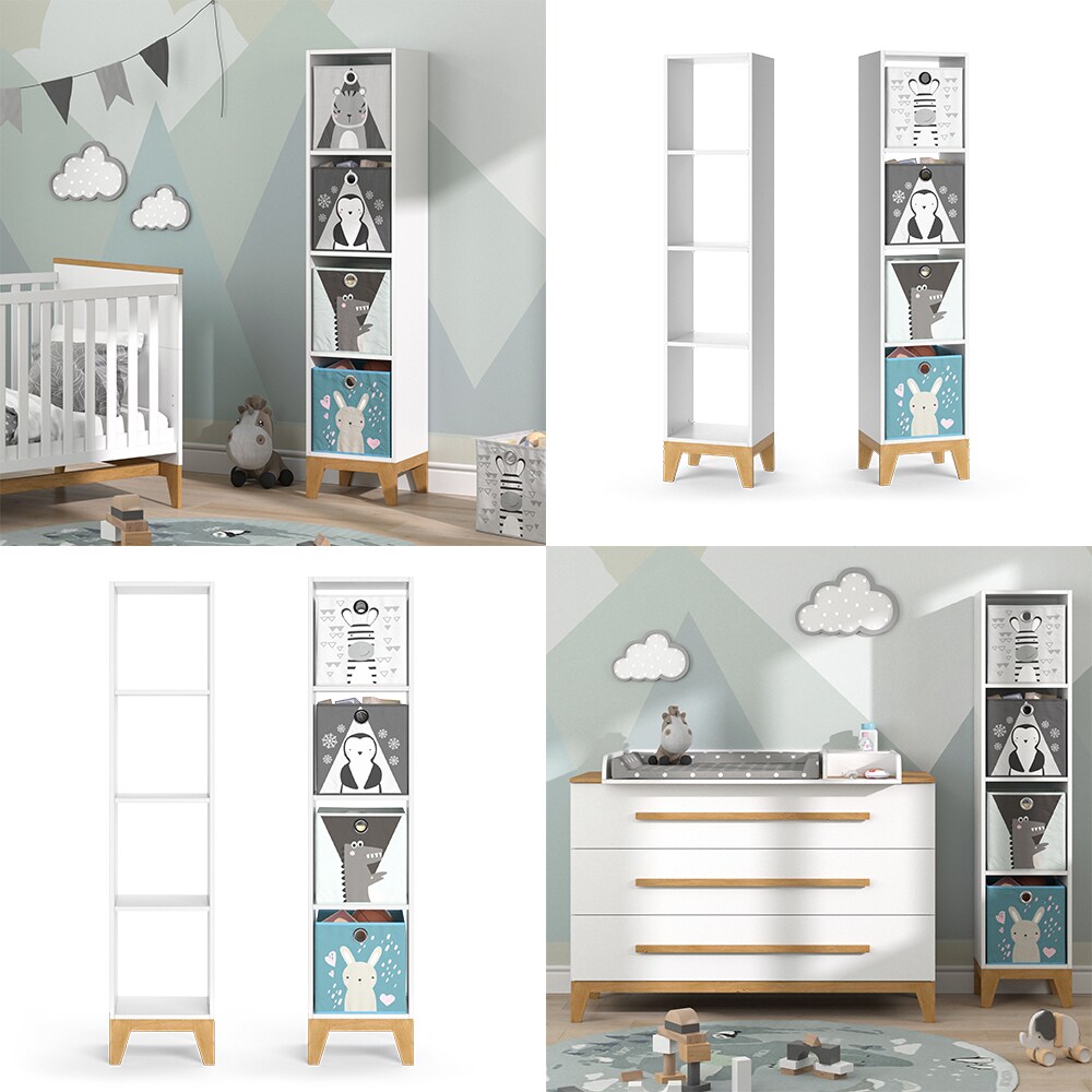 VitaliSpa Kinderregal Hochregal Würfelregal Malia Weiß Eiche modern 35x160 cm Kinderzimmer Regal Kindermöbel Ablage Fach Spielzeugaufbewahrung Spielzeugablage Kinderkleidung