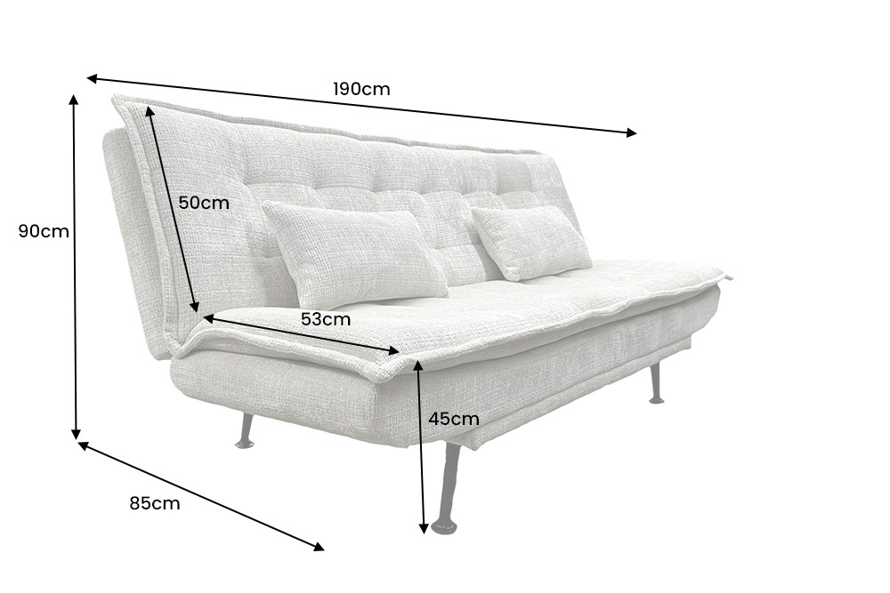 Modernes Schlafsofa JAZZ 190cm champagner beige Chenille 3-Sitzer Couch