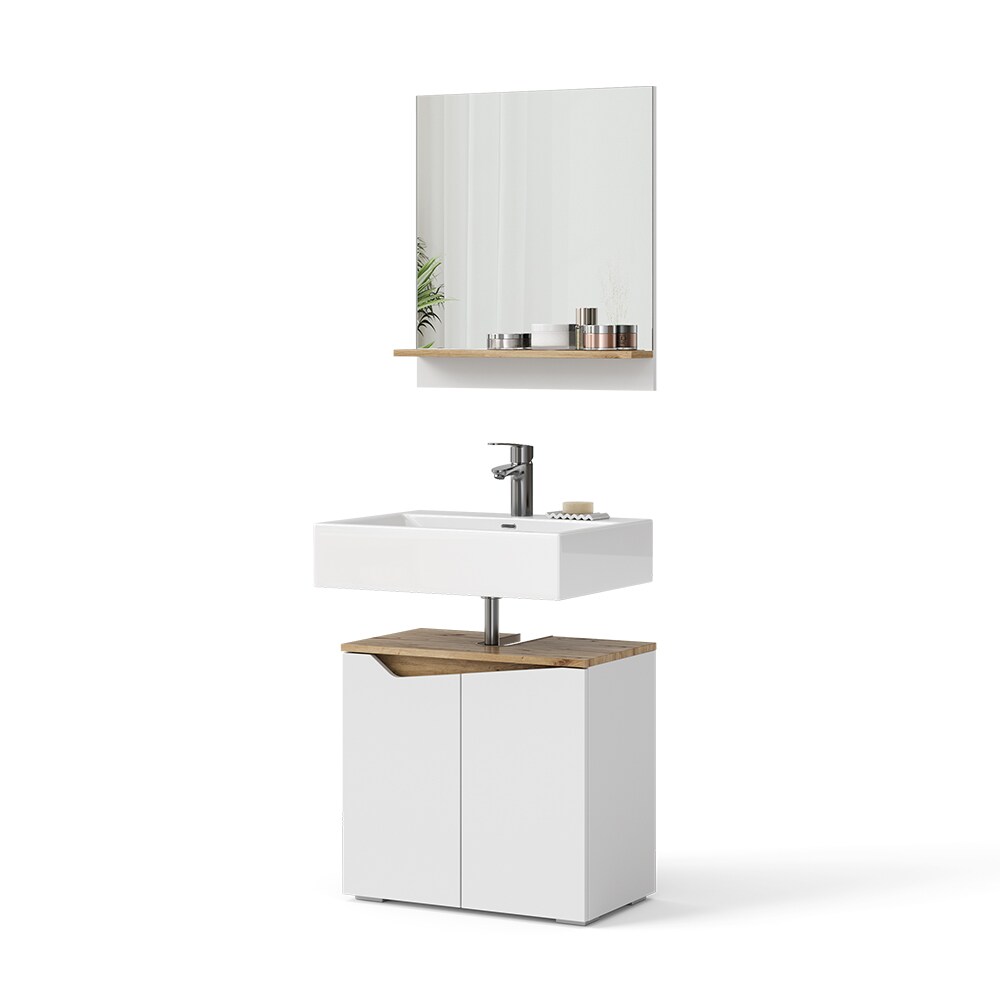 Vicco Badmöbel-Set Marelle Weiß Artisan moderne Serie Badezimmer dekorative Front Waschtischunterschrank Badspiegel