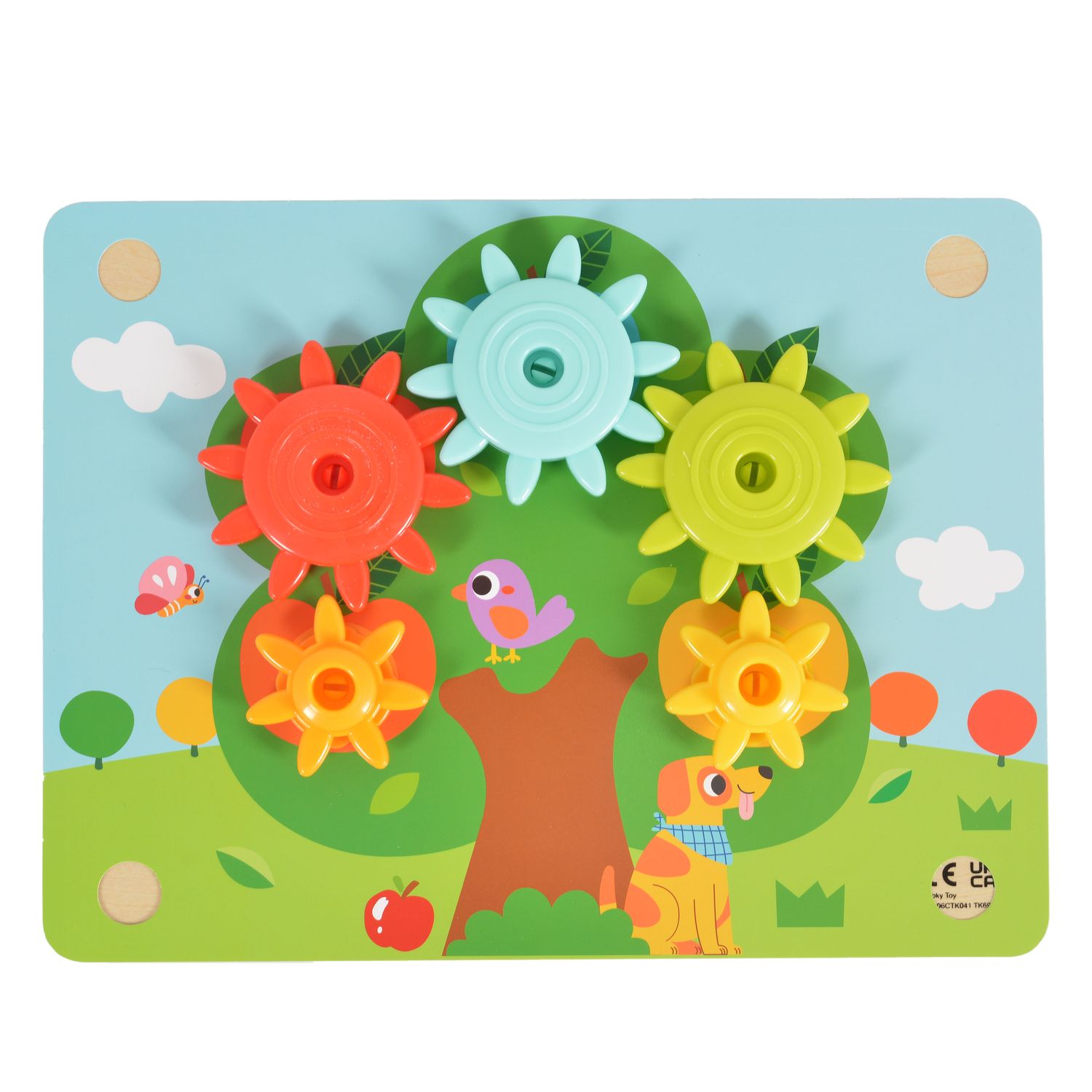 Tooky Toy Holzspielzeug TK352 Zahnräderspiel 19 teilig, Steckspiel, Motorikspiel bunt