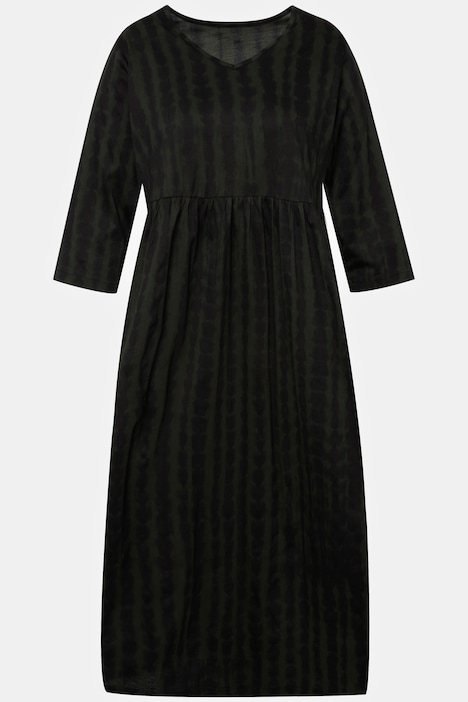 Jerseykleid, A-Line, Batikdruck, Empirenaht, V-Ausschnitt, 3/4-Arm