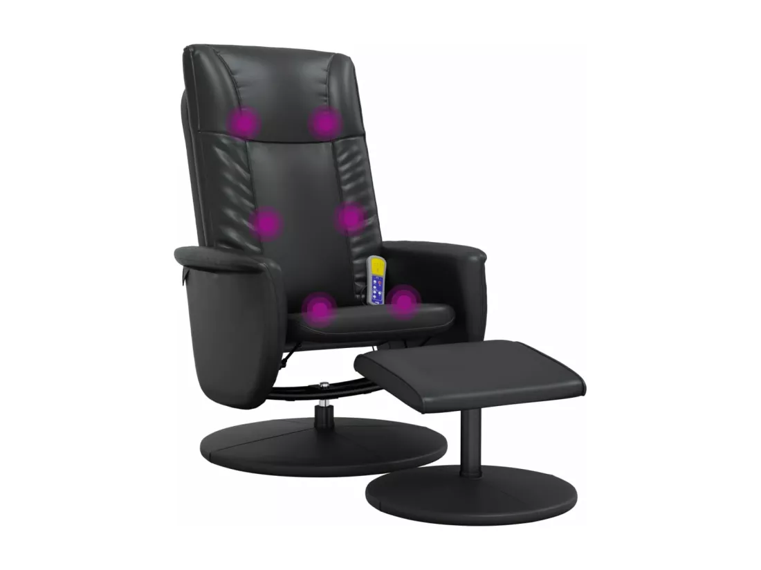 Fauteuil inclinable de massage avec repose-pied noir similicuir