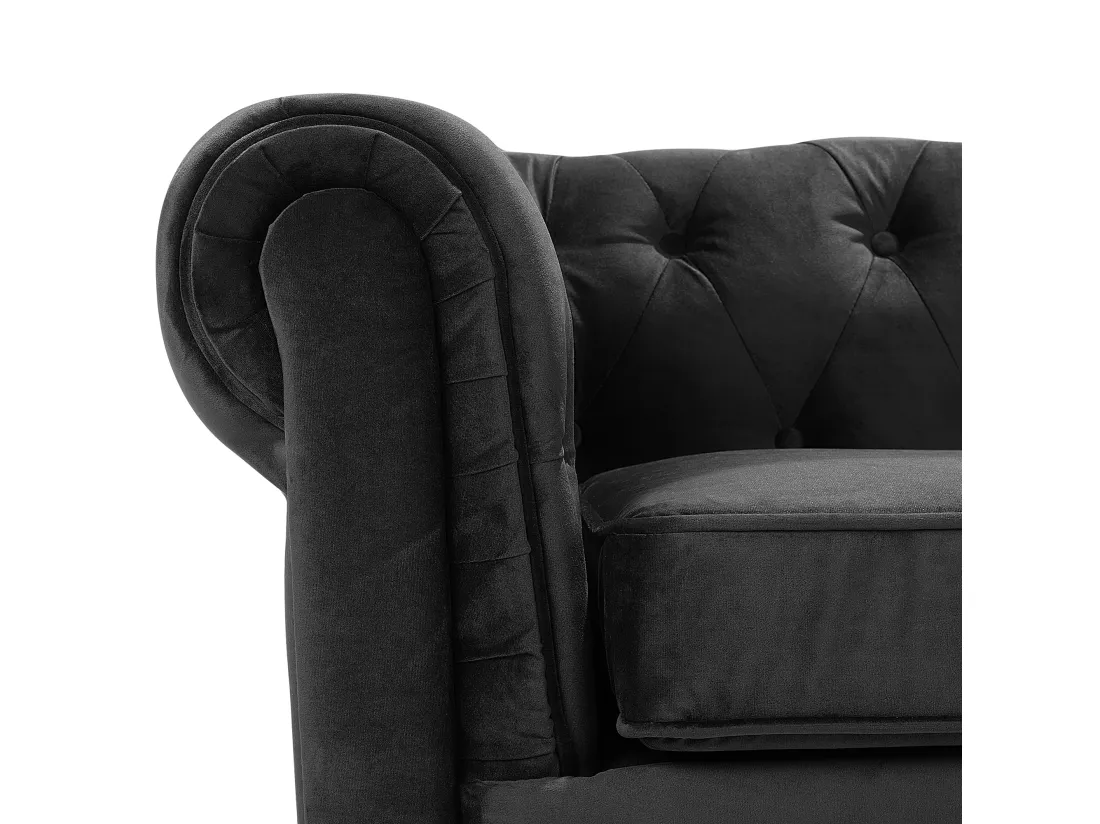 Ensemble canapé et fauteuil en velours noir 4 places CHESTERFIELD