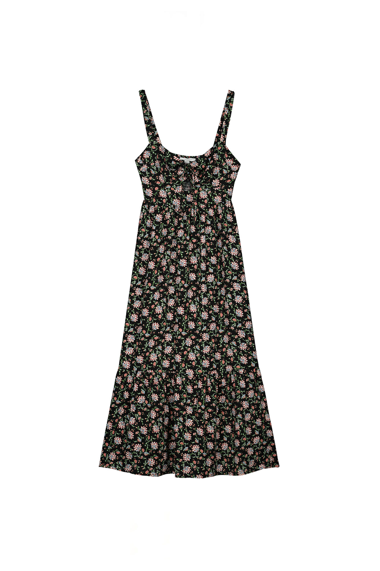 Vestido Midi Estampado Escote Nudo - preto