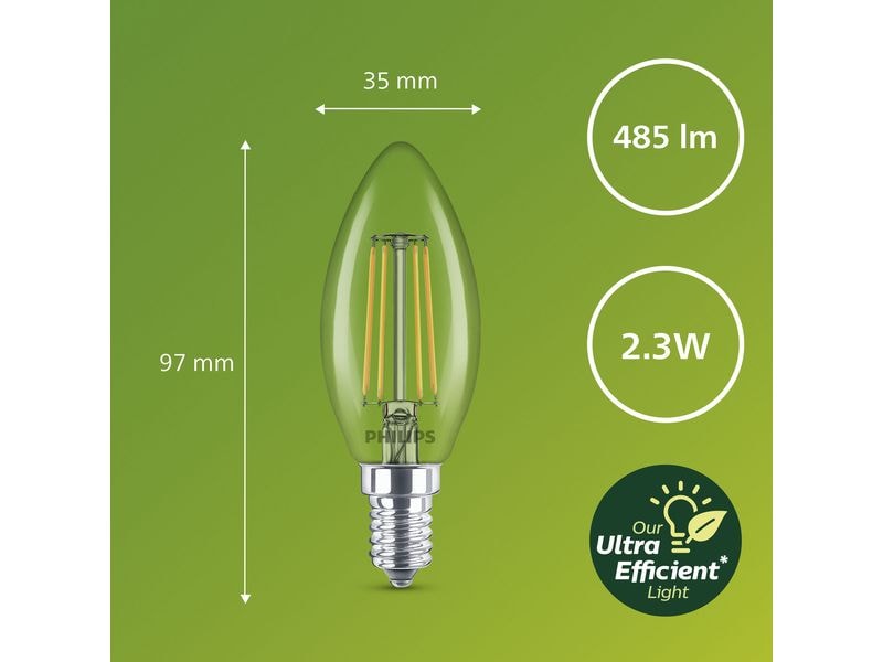 Philips Lampe Classic Eng. A, 40W, E14, Klar, Kerze Neutral Leuchtmittel B35 mit klarem Glas
