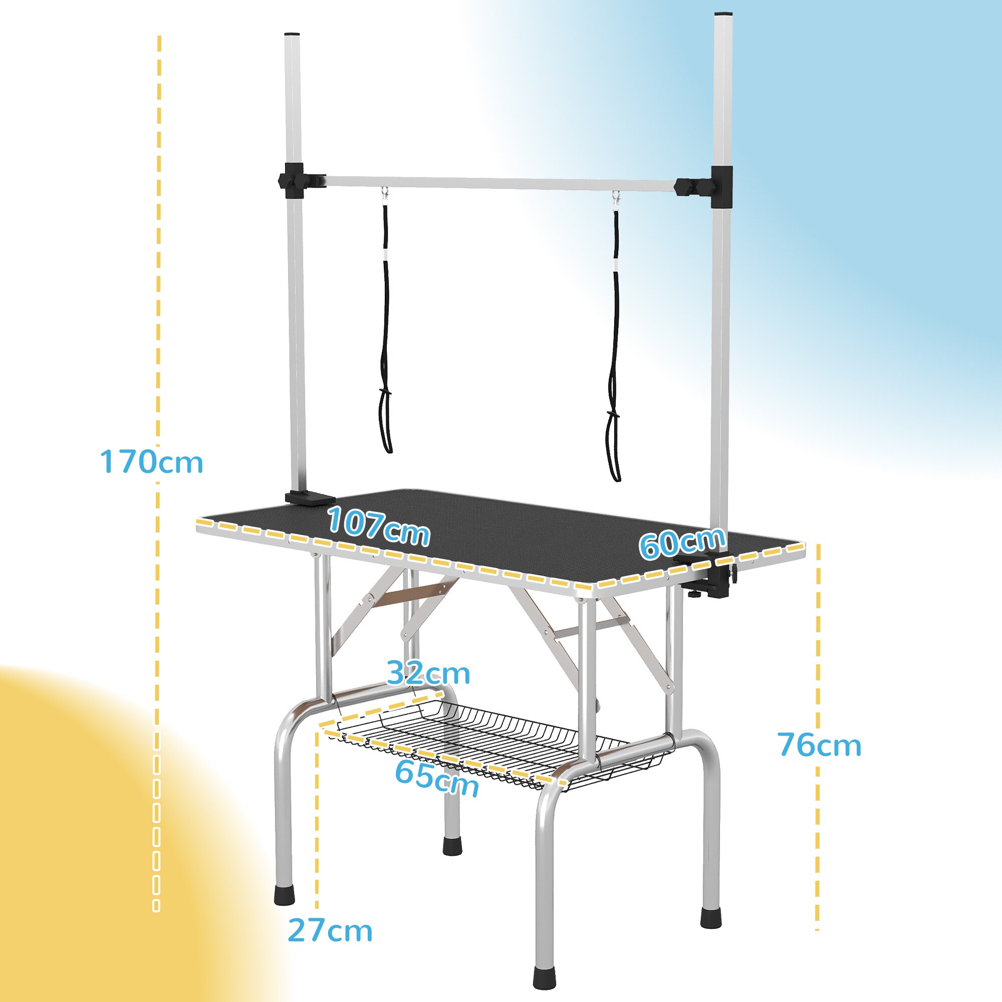 PawHut Hundetrimmtisch mit verstellbarer Stange 107 x 60 x 170 cm (LxBxH)