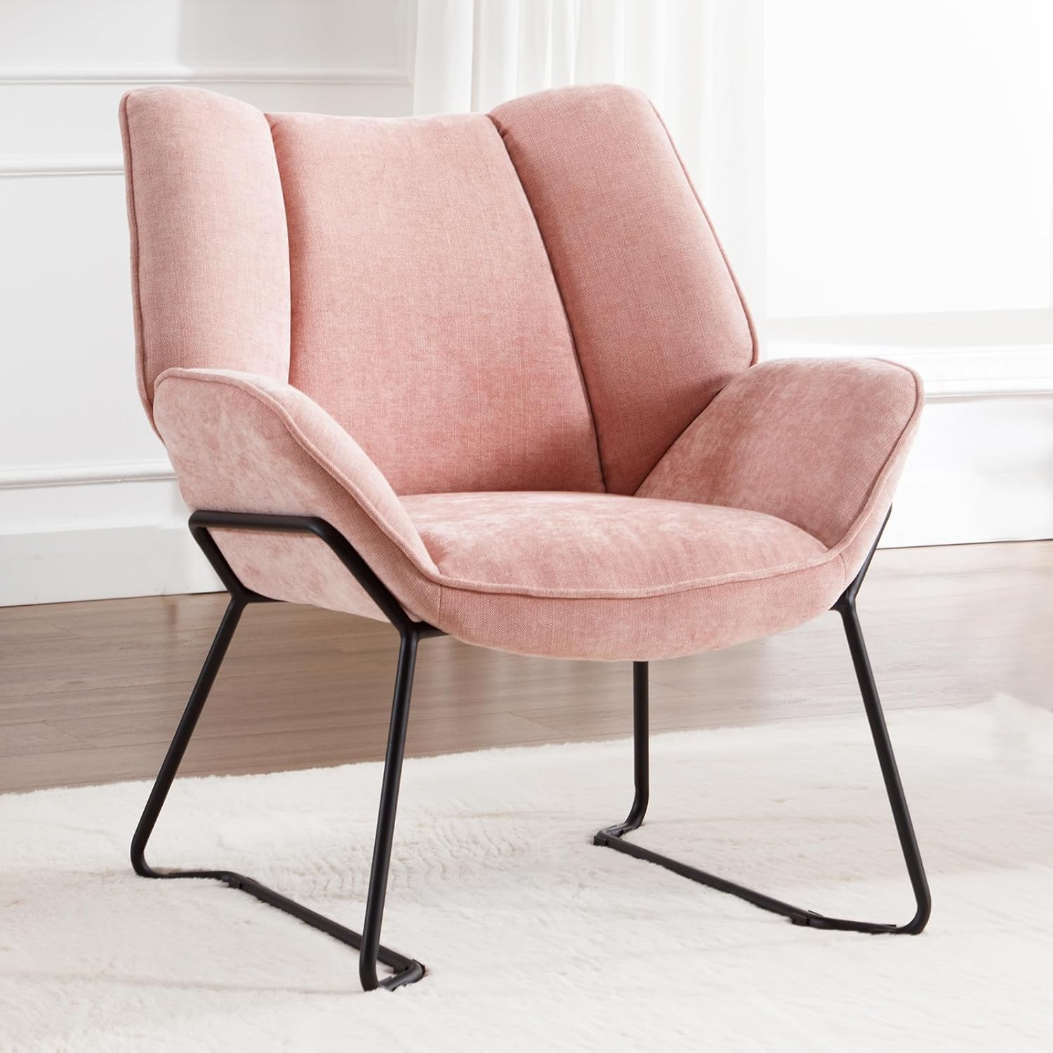 Sessel Wohnzimmer Loungesessel modern Lesesessel gepolstert Ohrensessel mit Metallbeinen für Schlafzimmer/Wohnzimmer, Chenille, Rosa