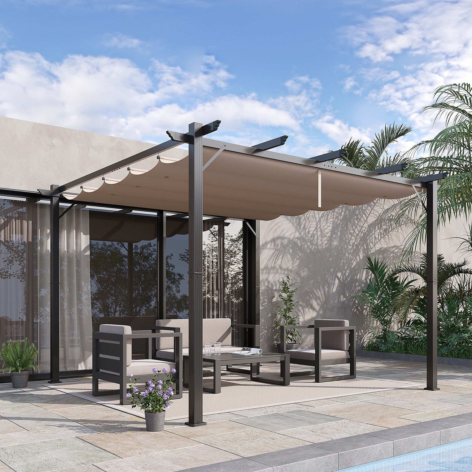 Outsunny Pergola mit Schiebedach 300 x 300 x 223 cm (LxBXH)