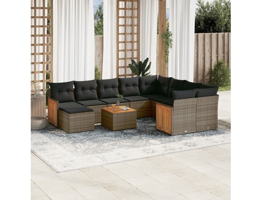 VIDAXL - Salon extérieur Salon de jardin 11 pcs avec coussins gris résine tressée