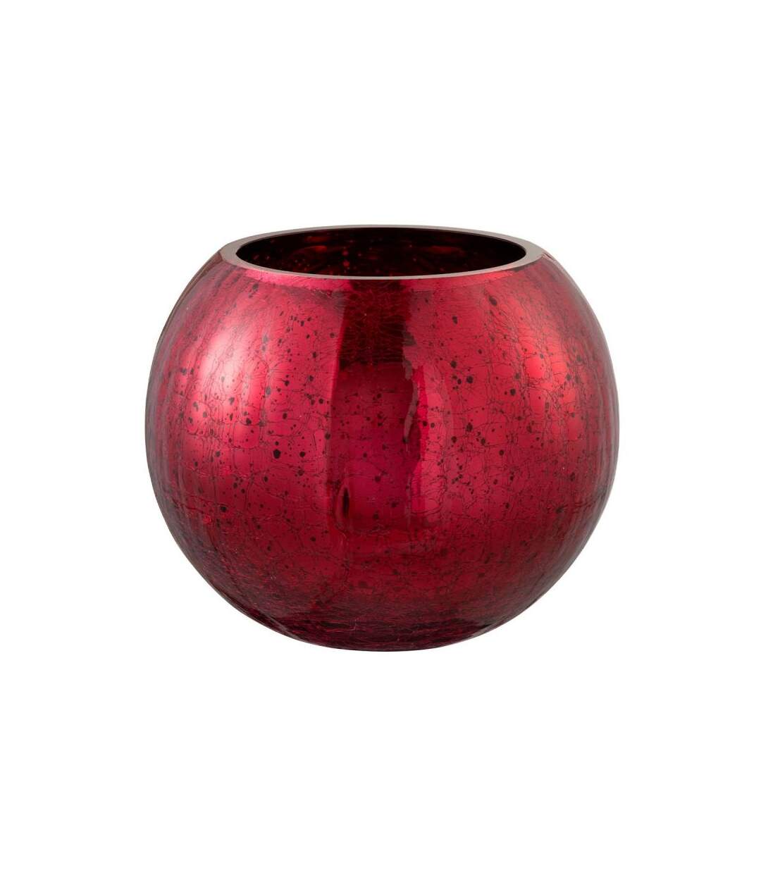Paris Prix - Photophore En Verre boule Craquelée 20cm Rouge