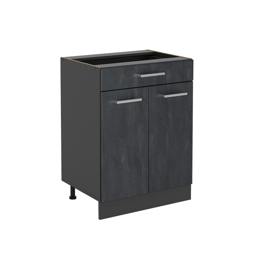 Vicco Schubunterschrank R-Line Schwarz Beton Anthrazit 60 cm mit Arbeitsplatte Anthrazit