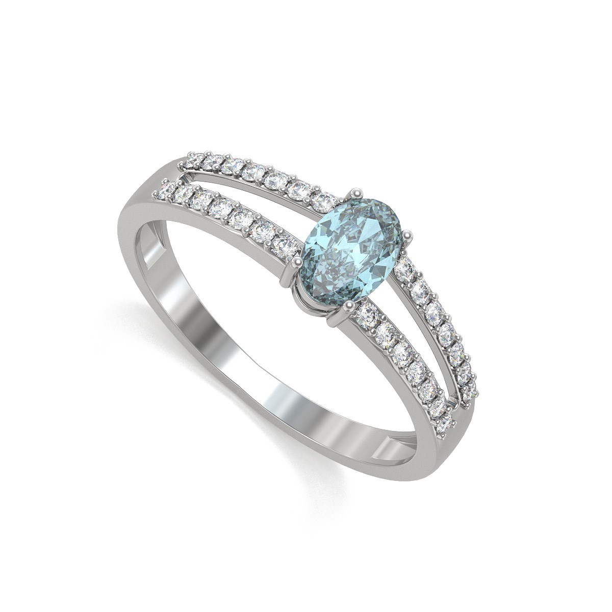 Bague ADEN Or 585 Blanc Aigue-Marine et diamants 2.102grs