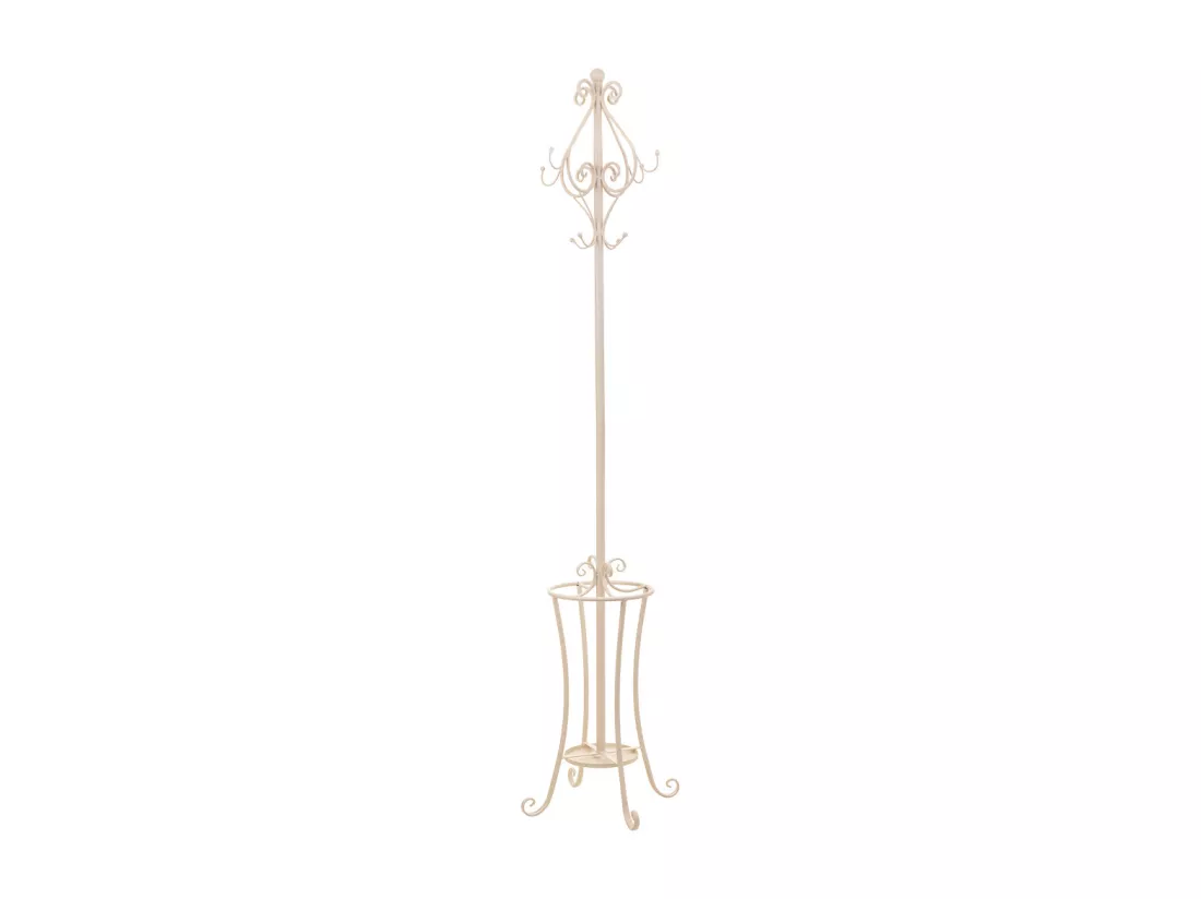 Porte-manteau en fer forgé blanc avec porte-parapluie 26x26x178h cm