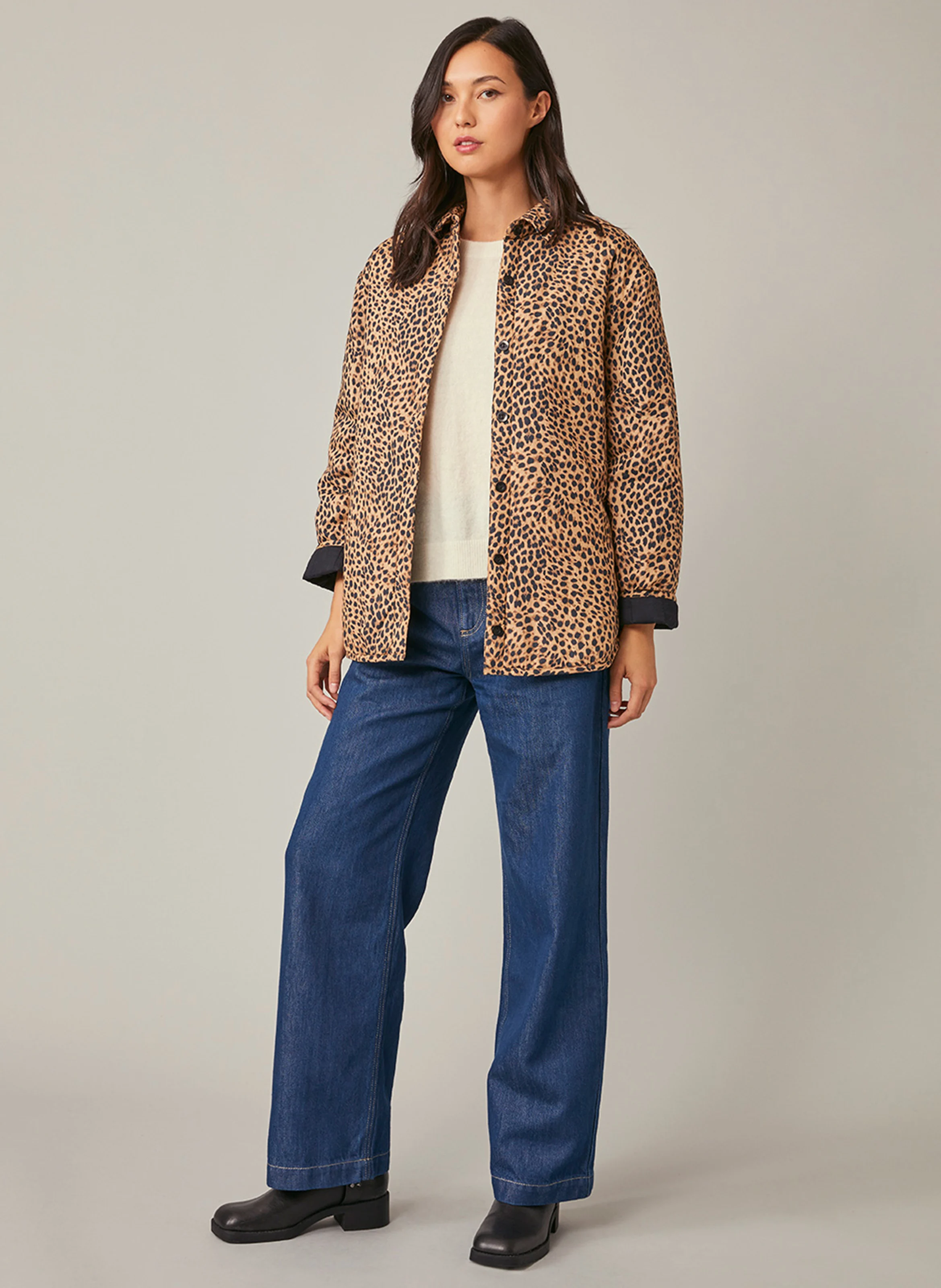 FABRICIA - Veste col classique en coton imprimé | Marron