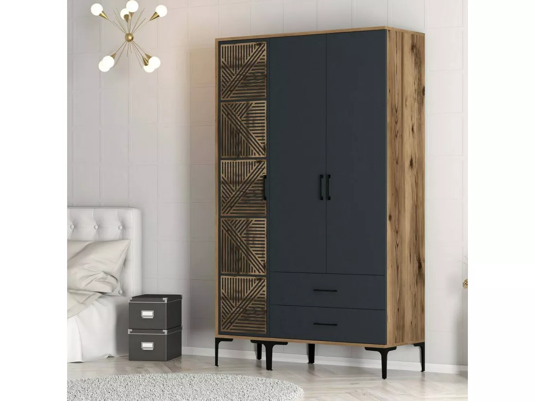 Garde-robe 3 portes Dgalbiat, Meubles de chambre, Penderie de plain-pied, Placard à vêtements, 120x48h201 cm, Noyer et Anthracite