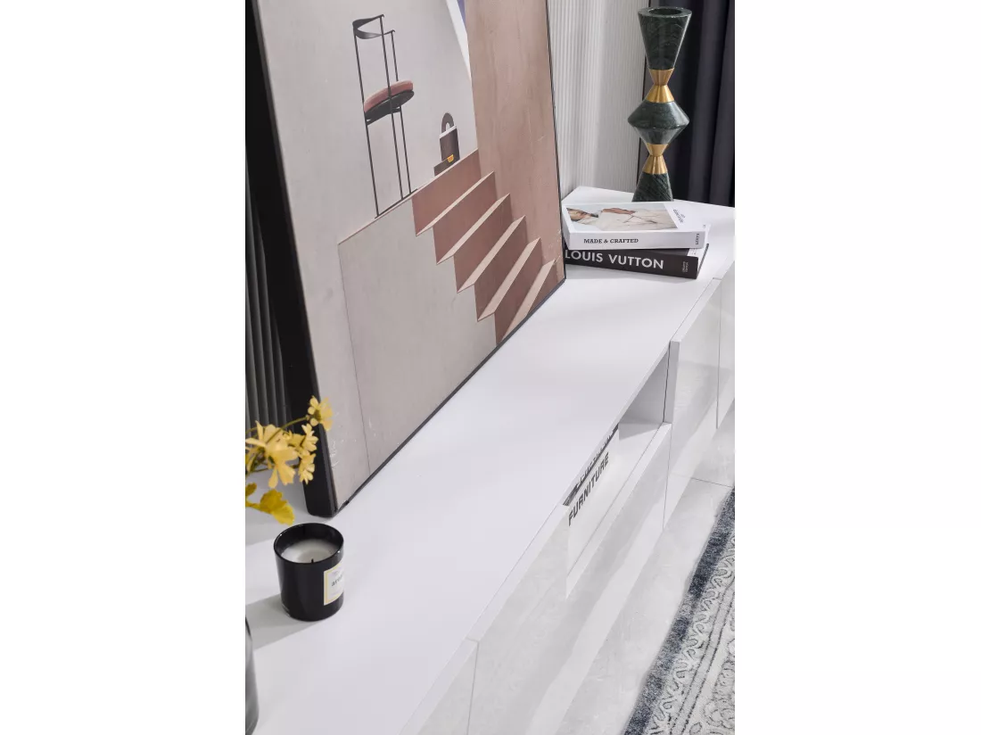 Meuble tv moderne en patchwork de 170 cm - style diagonale blanc