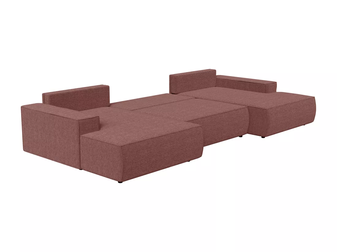 Grand canapé d'angle panoramique convertible en tissu texturé terracotta AMELIA