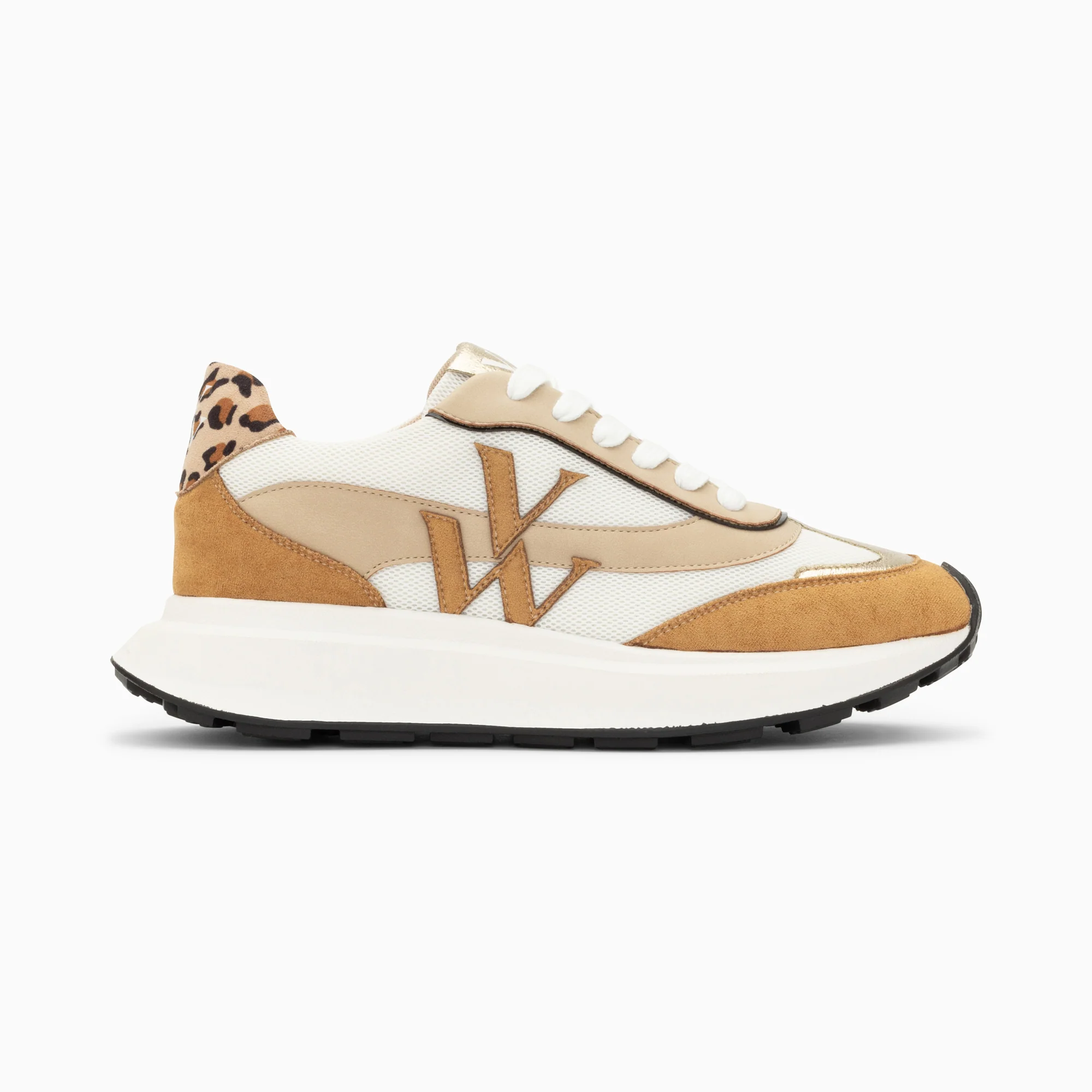 Sneakers-Baskets monogramme Lana camel et beige à semelle oversize