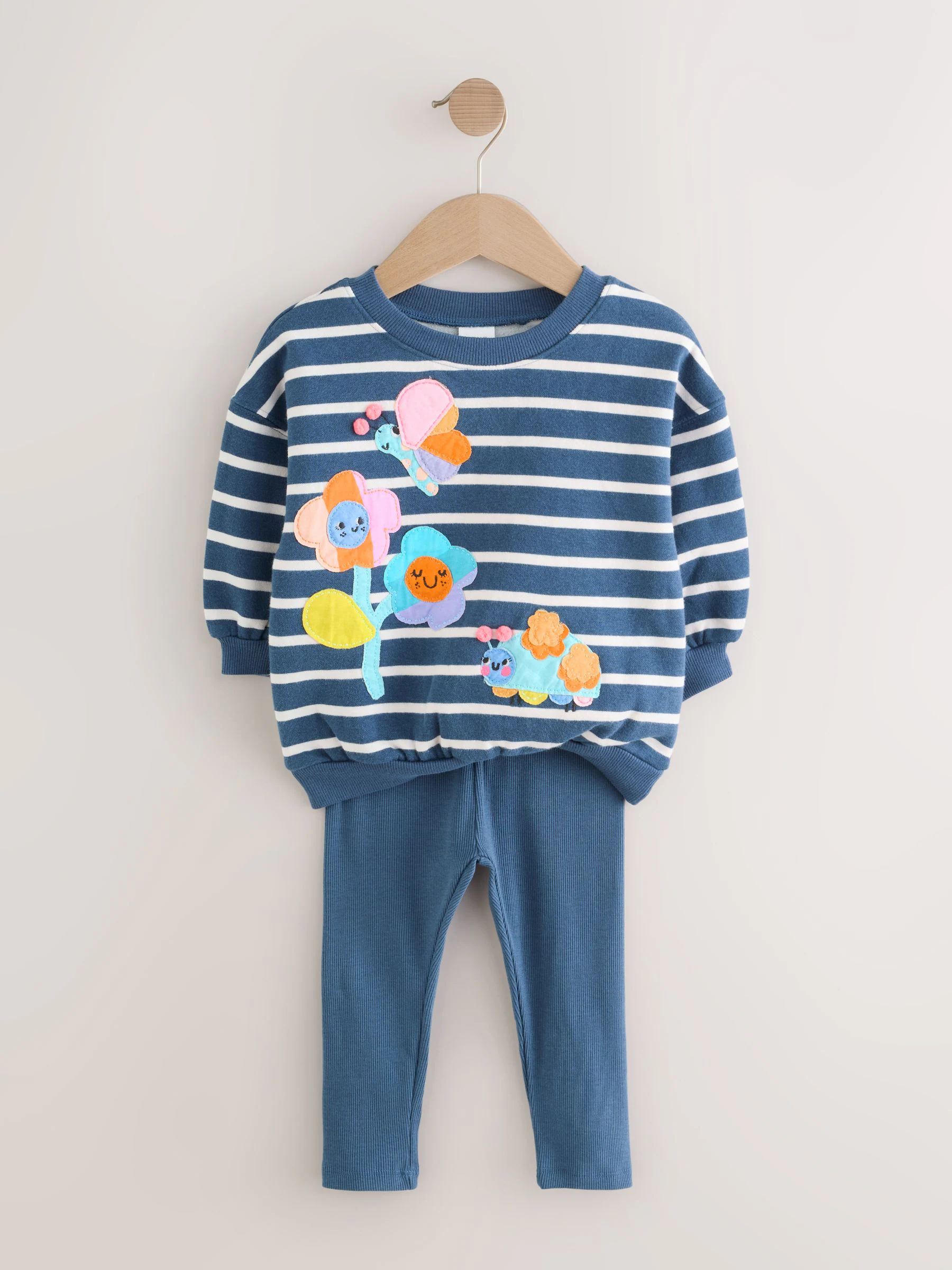 Marineblauw gestreept met personages - Set met sweatshirt en legging (3 mnd-7 jr)