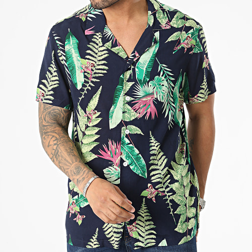 Chemise Manches Courtes Bleu Marine Floral