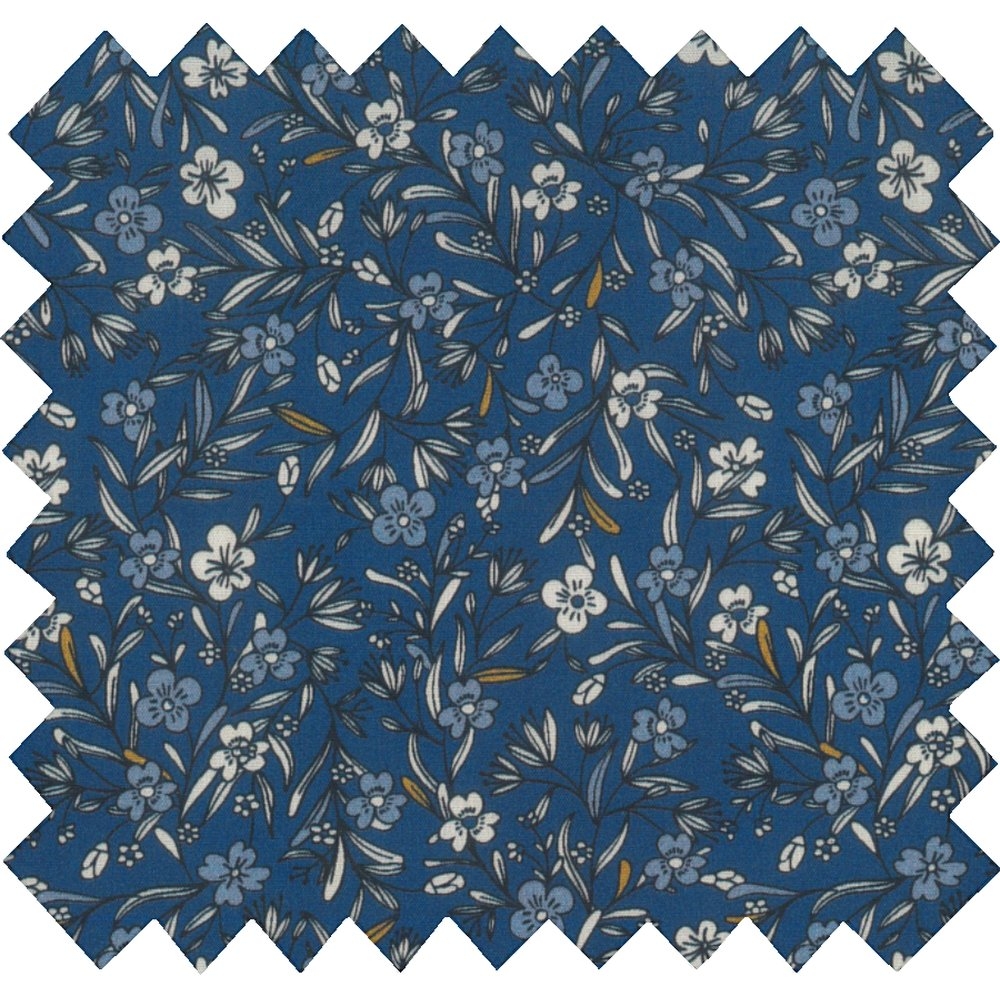 Coupon Tissu 1 M Petites Fleurs Blanc Marine Ex1112