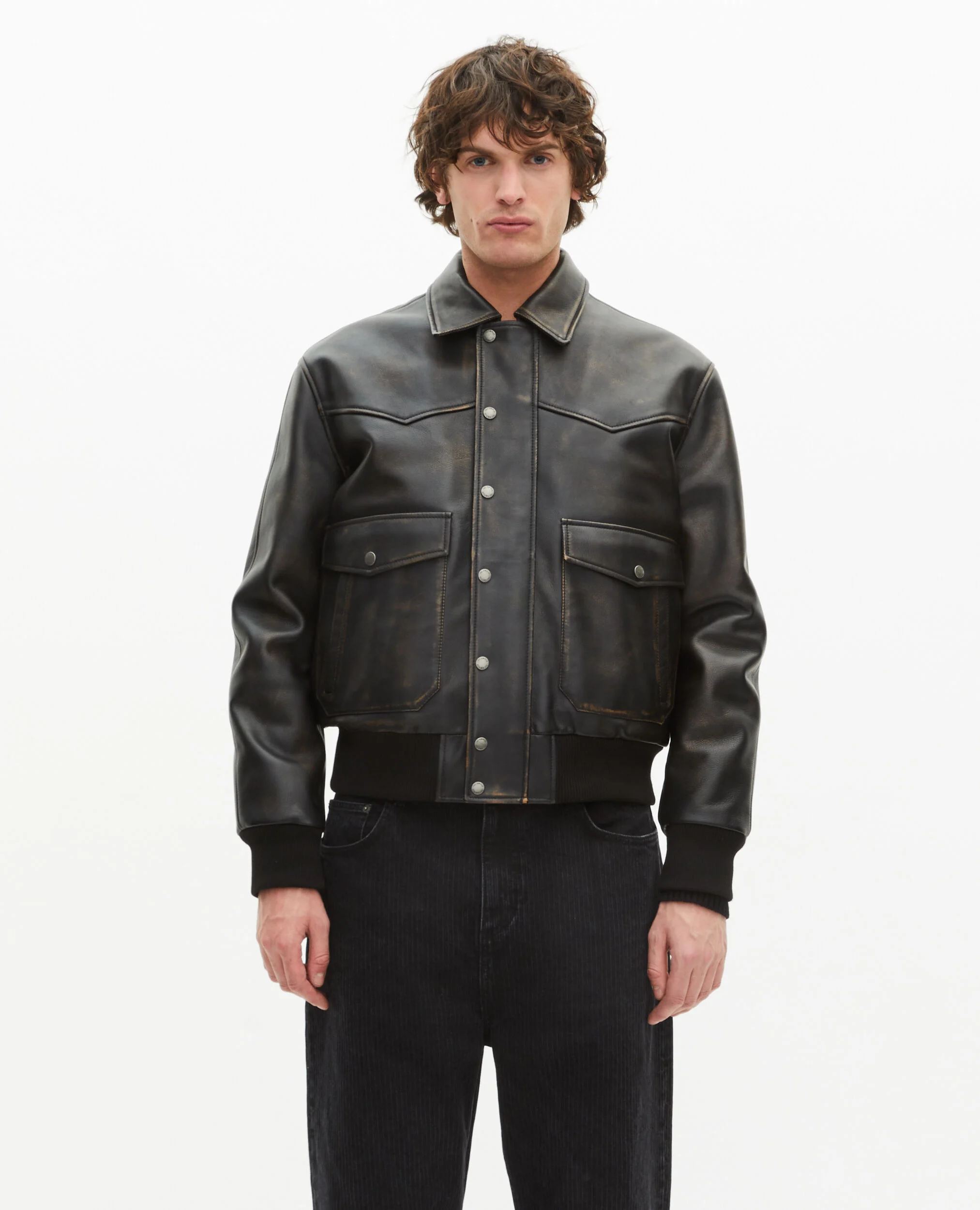 Blouson en cuir marron