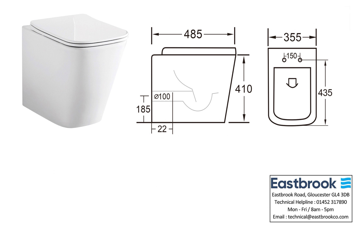 Eastbrook Sudbury randloos staand toilet met vortex spoeling wit glans