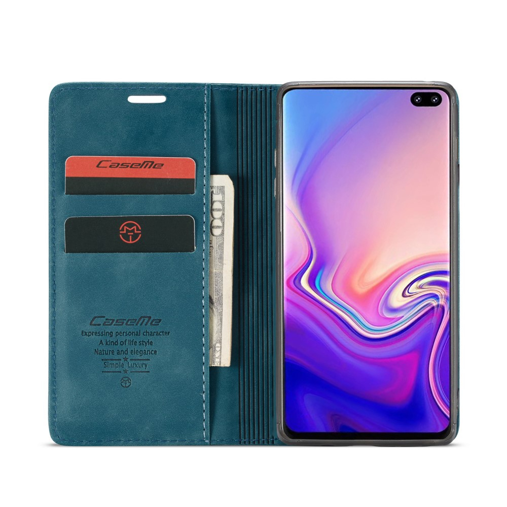 Samsung Galaxy S10 Leder Tasche Flip Wallet Etui mit Kartenfächern - Blaugrün
