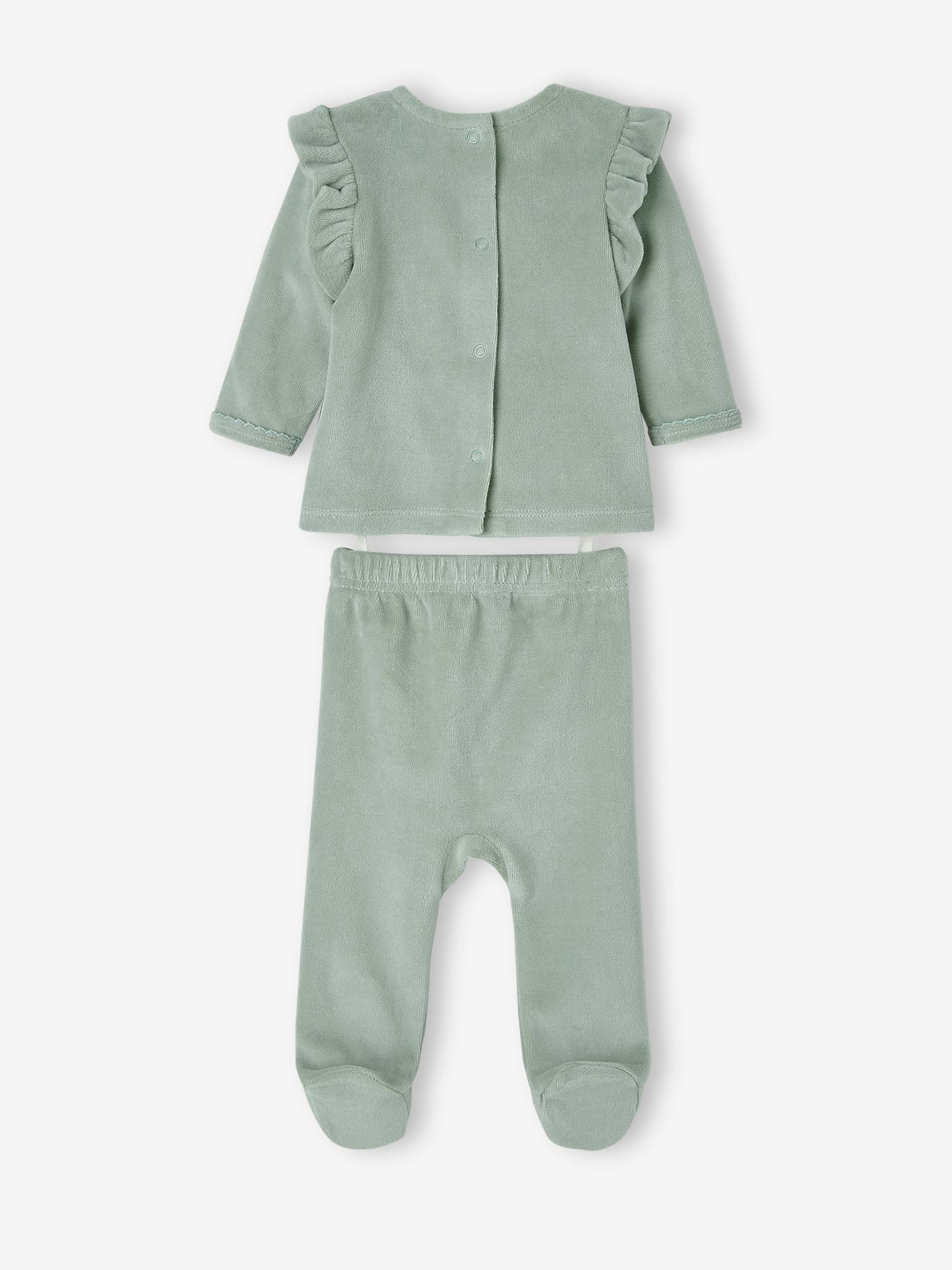 Conjunto de 2 pijamas de veludo para bebê menina, branco claro bicolor/multicolorido