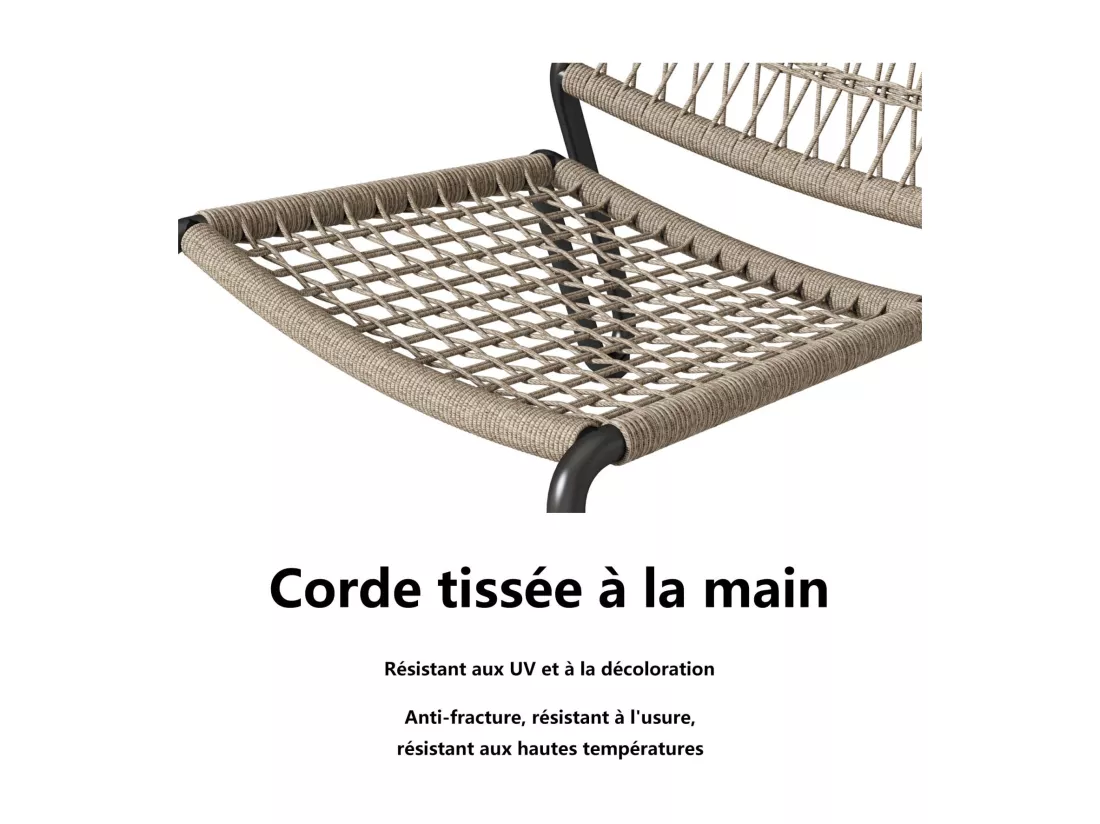 Lot de 3 salon de jardin en acier galvanisé - 2 fauteuils ergonomique et une table d'appoint ronde - charge max 160kg - Beige