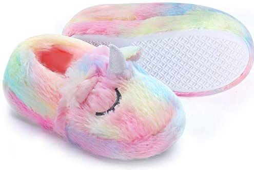 Dream Bridge kinderslippers van pluche voor jongens en meisjes Kleurrijke eenhoorn