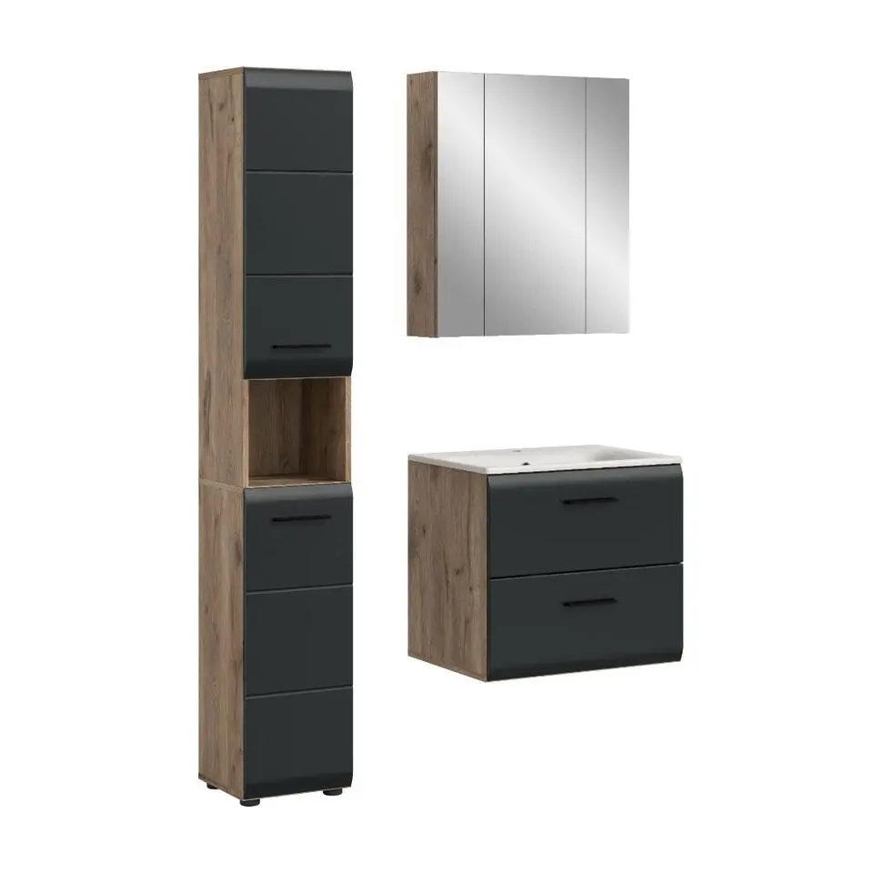 Hioshop Ice badkamer I6 zwart mat- eiken decor