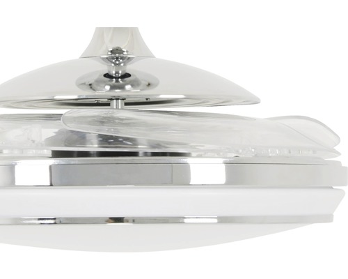 Fanaway Evo 1 LED plafondventilator, Ø 121 cm, chroom, met afstandsbediening, uitklapbare bladen, kleurveranderingsfunctie, zomer- en winterstand en LED-lichtbron.