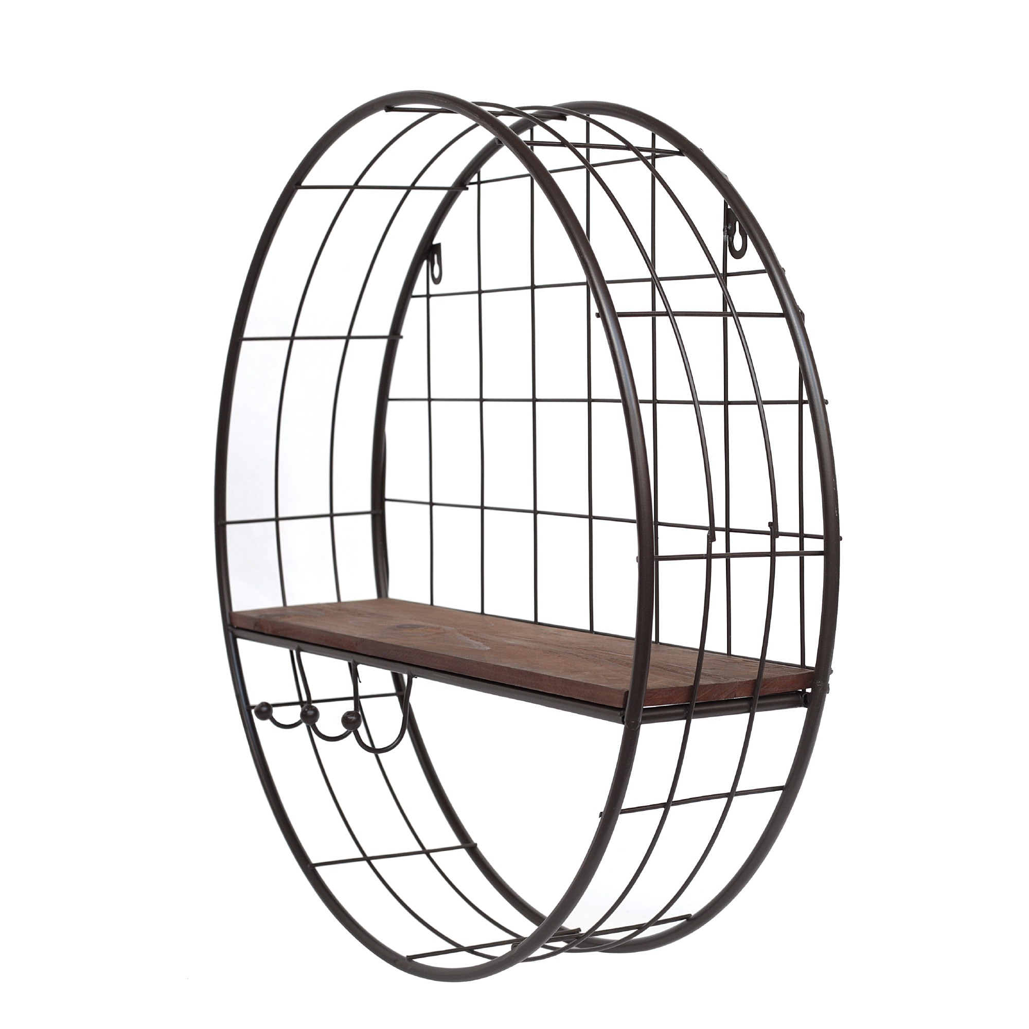 Rundes Wandregal, aus Eisen und Holz, Ø 50 cm, L 12 cm von fischer's lagerhaus