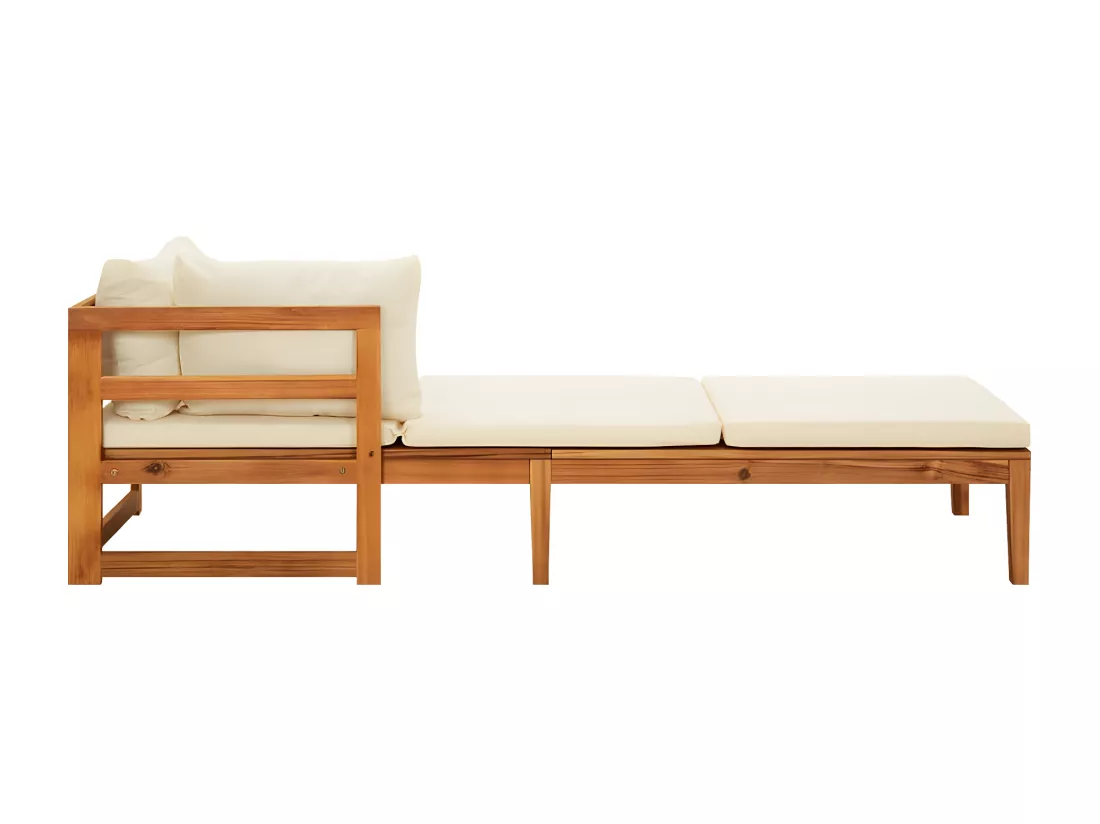 Chaises longues avec coussins blanc crème 2 pièces Acacia solide