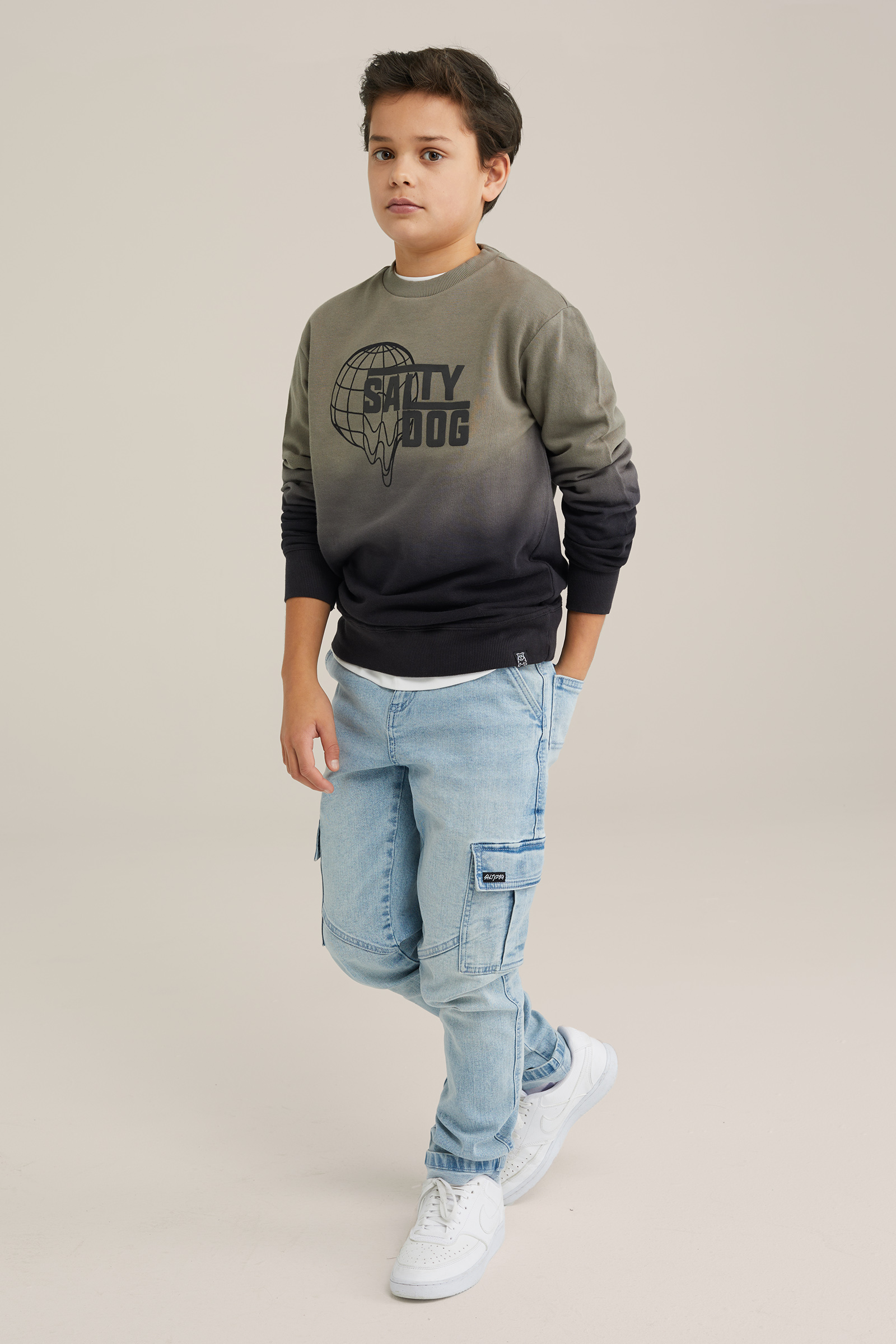 Jongens sweater met opdruk Salty Dog Donkergroen