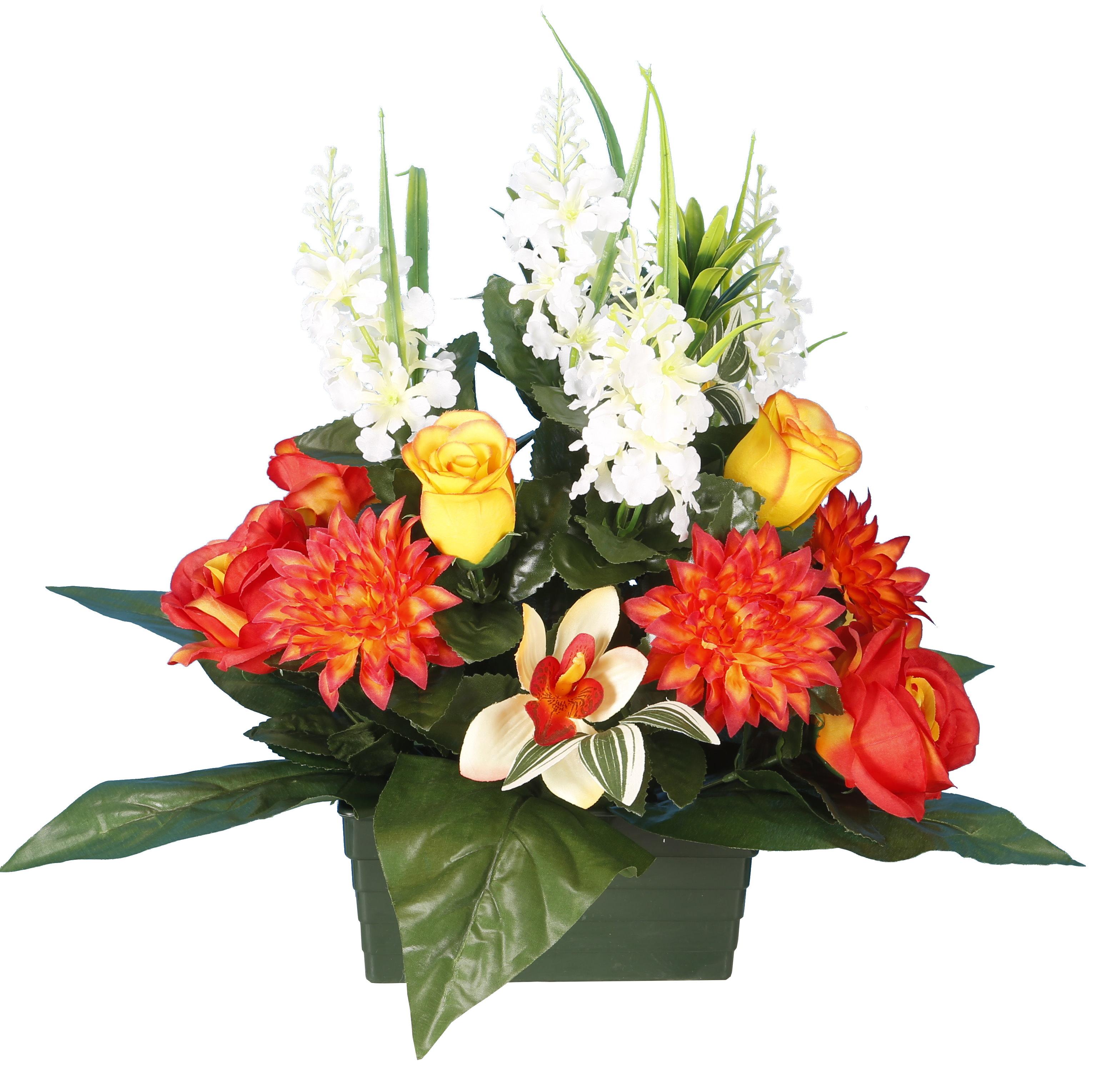 JARDINIERE DELPHINIUMS ROSES GERBERAS
