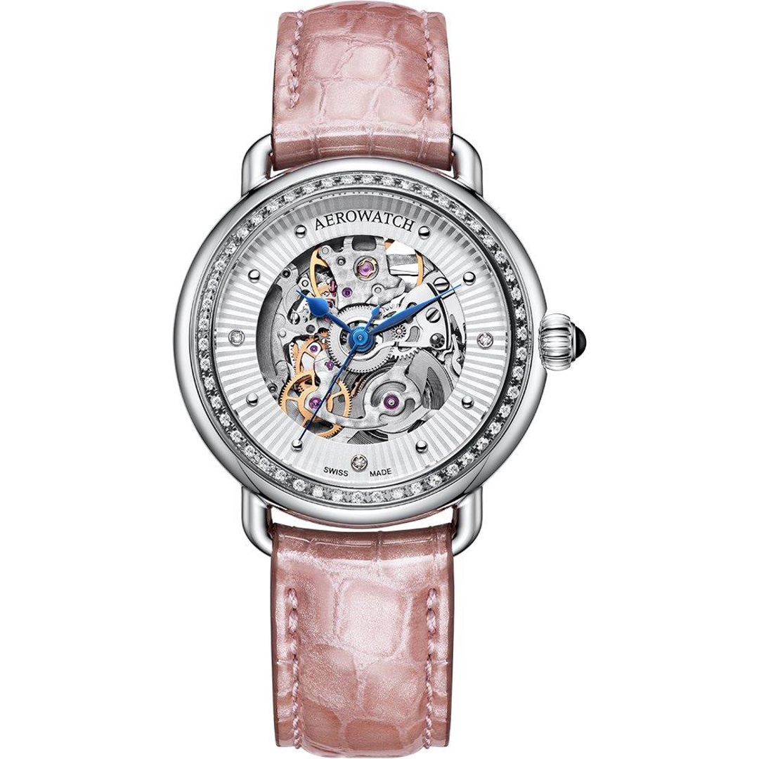 Aerowatch 1942 Lady Automatic Skeleton Diamonds Leder rosa