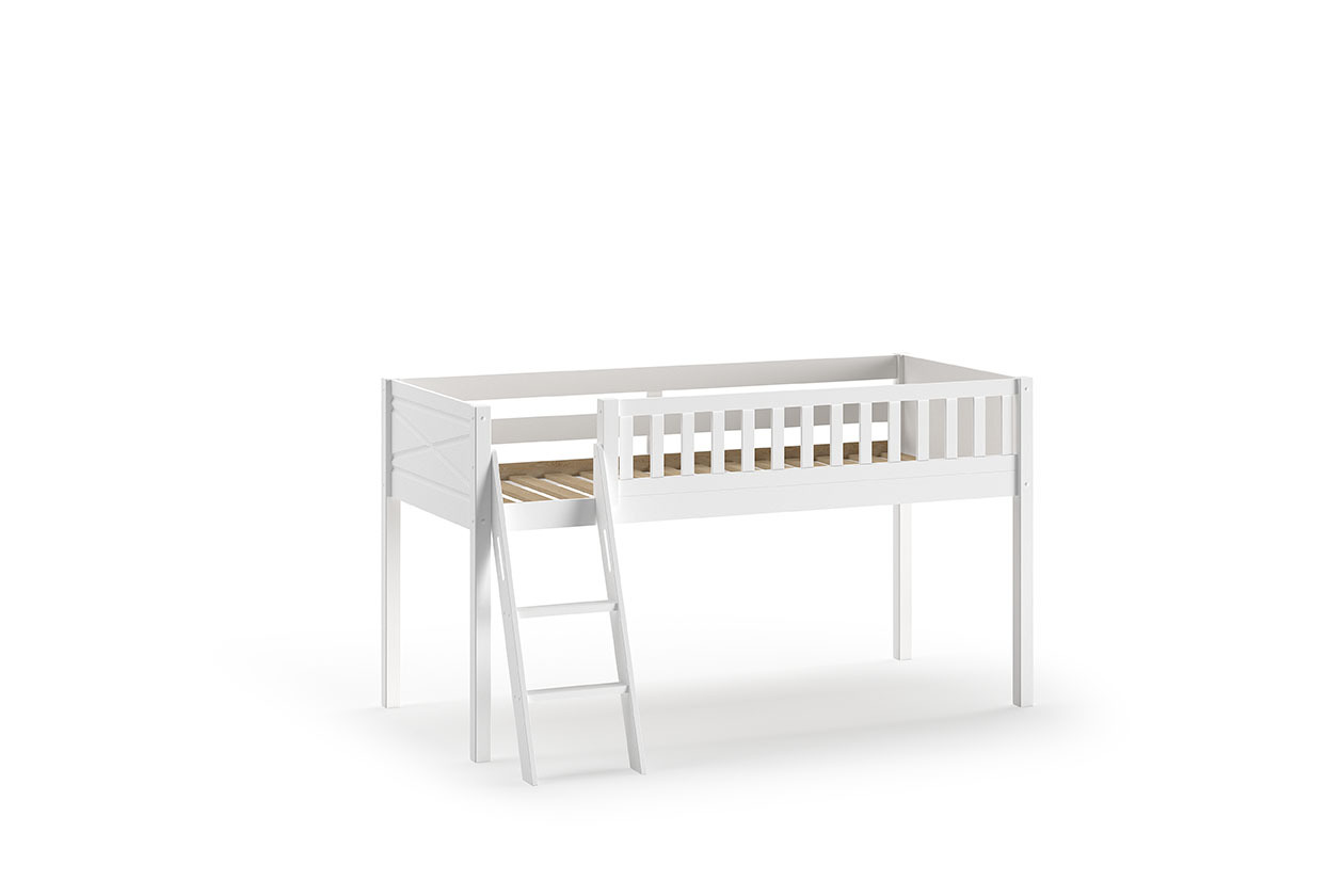 Spielbett SCOTT - weiß - Princess Sophie - mit Vorhang und Leiter - 90x200 cm