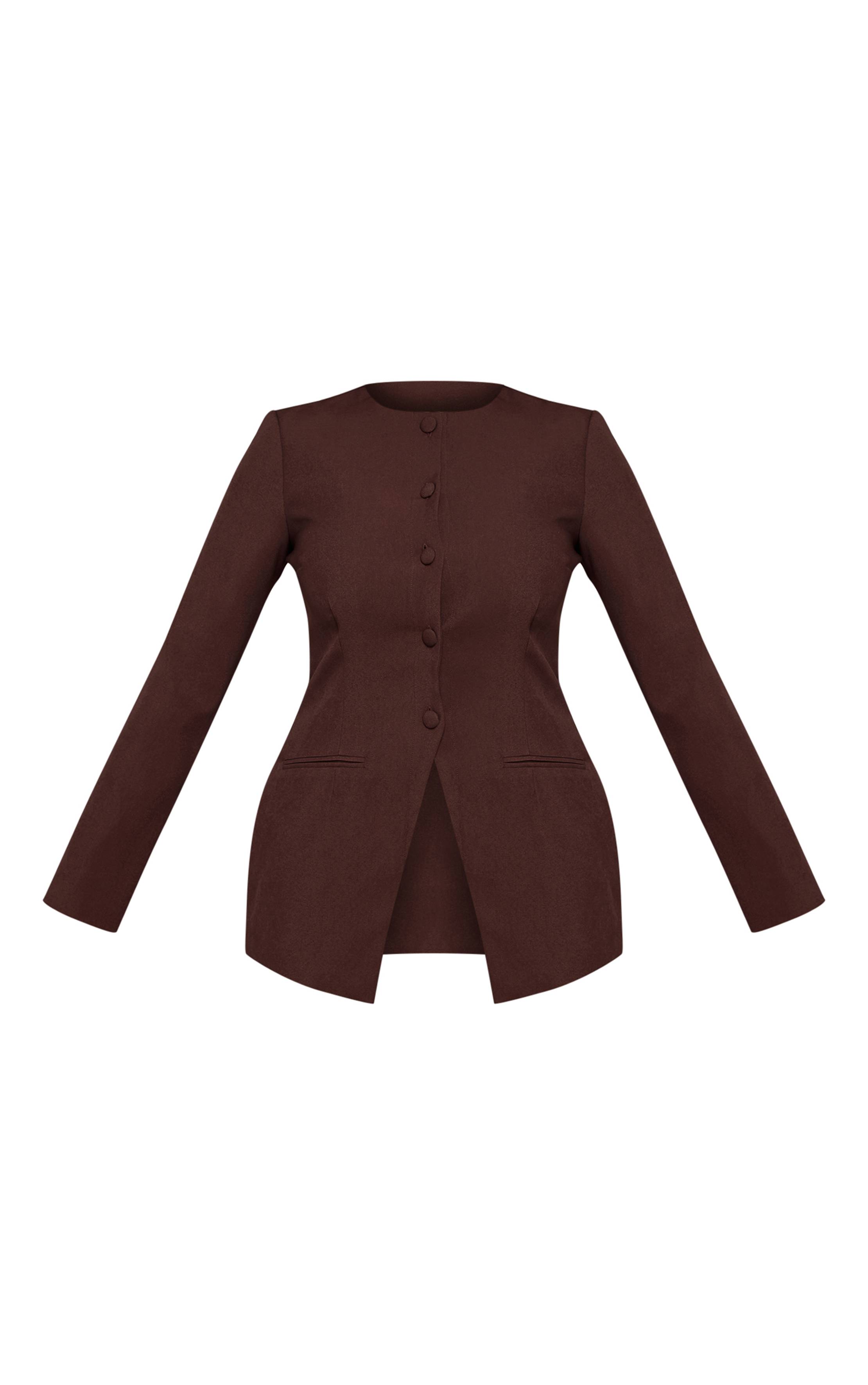 Dark Chocolate Combi-short Blazer Ajusté À Boutons Devant Shape
