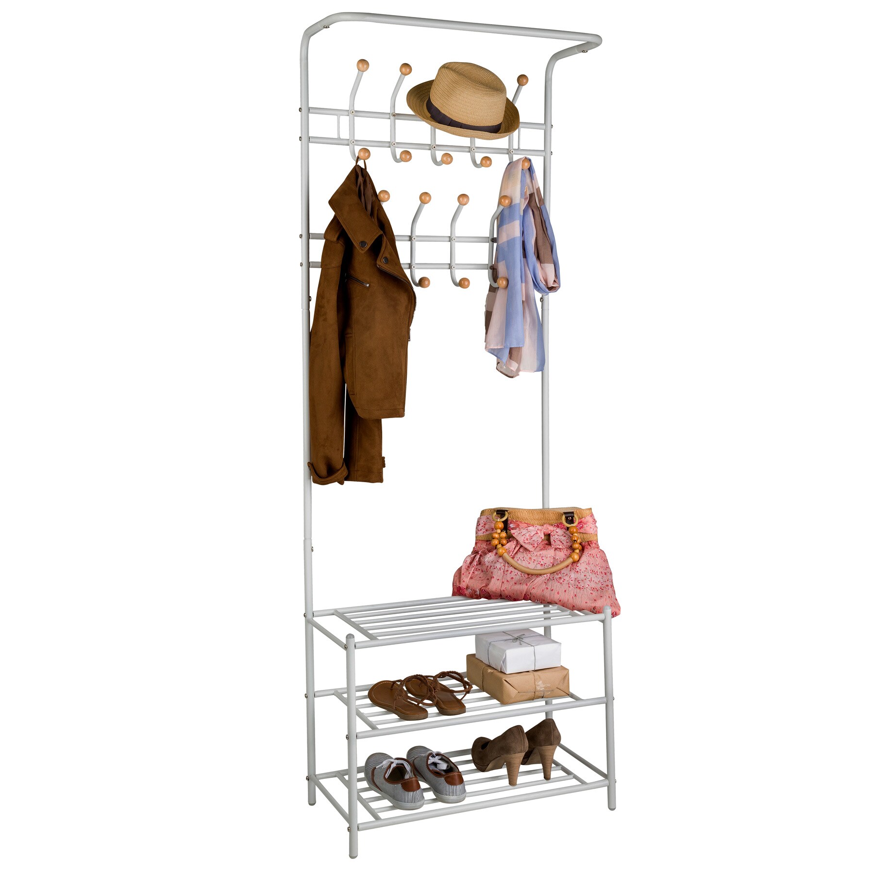 tectake® Garderobe, Stahl, 18 Haken auf 4 Höhen, 66 x 187 x 33 cm