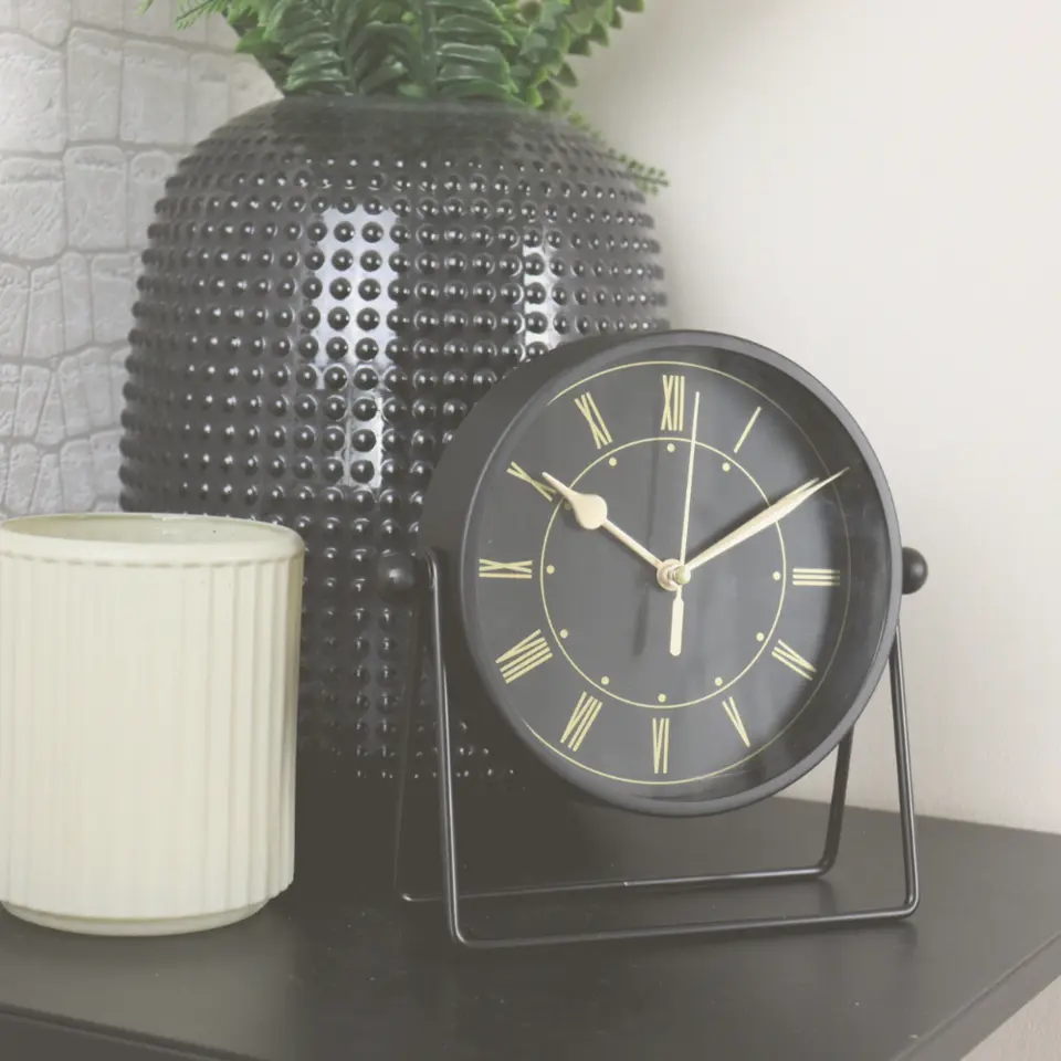 MISOU Tafelklok Zwart Metaal Goude Wijzerplaat 19cm