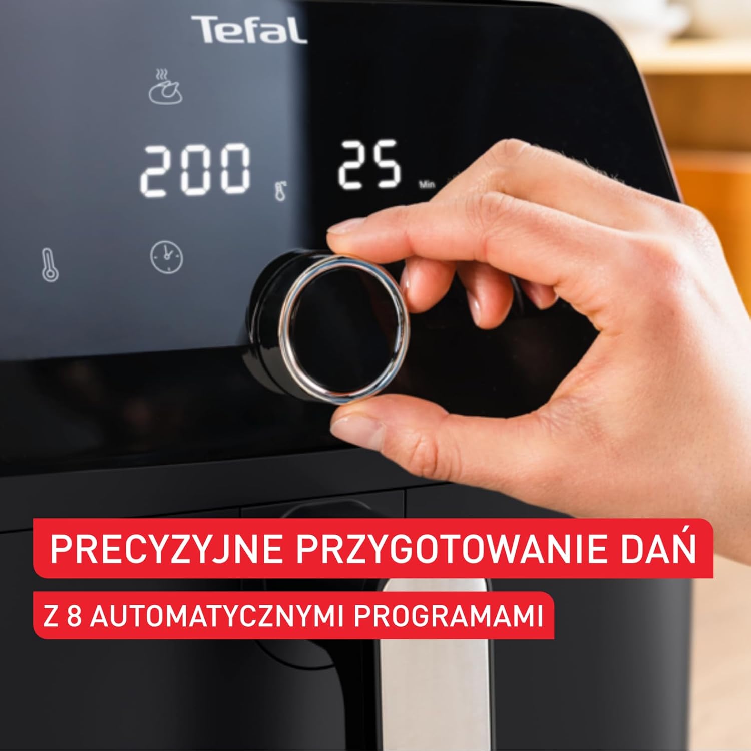 Tefal Easy Fry Mega Heißluftfritteuse, 7,5 Liter Fassungsvermögen, bis zu 8 Personen, 99% weniger Fett, 8 automatische Gareinstellungen, digitales Display, spülmaschinengeeignet, Schwarz, EY8558E0
