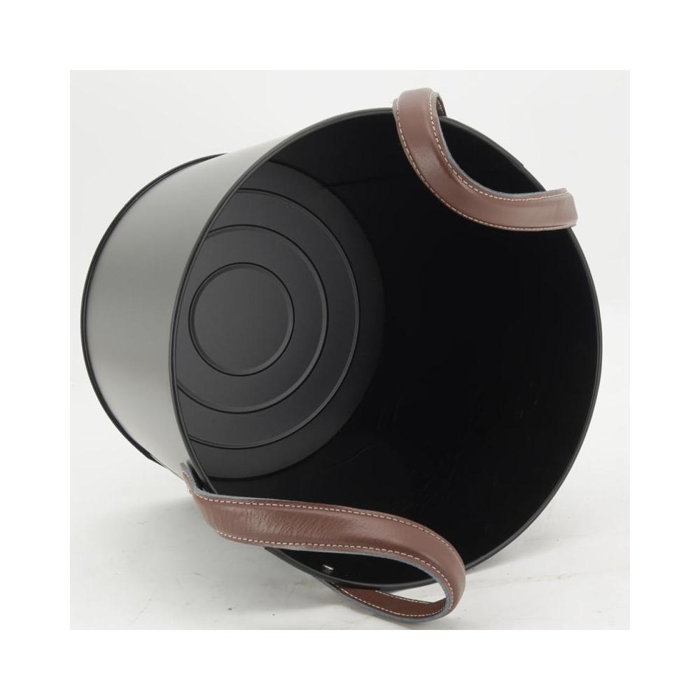 Seaux en métal noir et cuir (lot de 2)