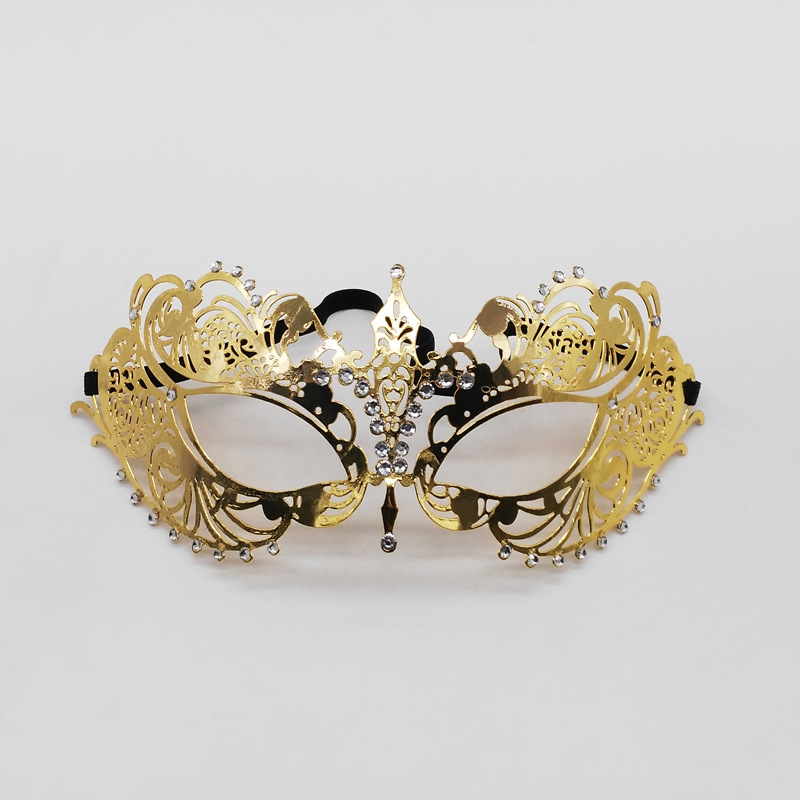 Venezianische Maske Fasnacht Halbmaske Kostüm Zubehör Metallic Motto Party Accessoire Halloween Foto Requisite mit Strassteine - Gold